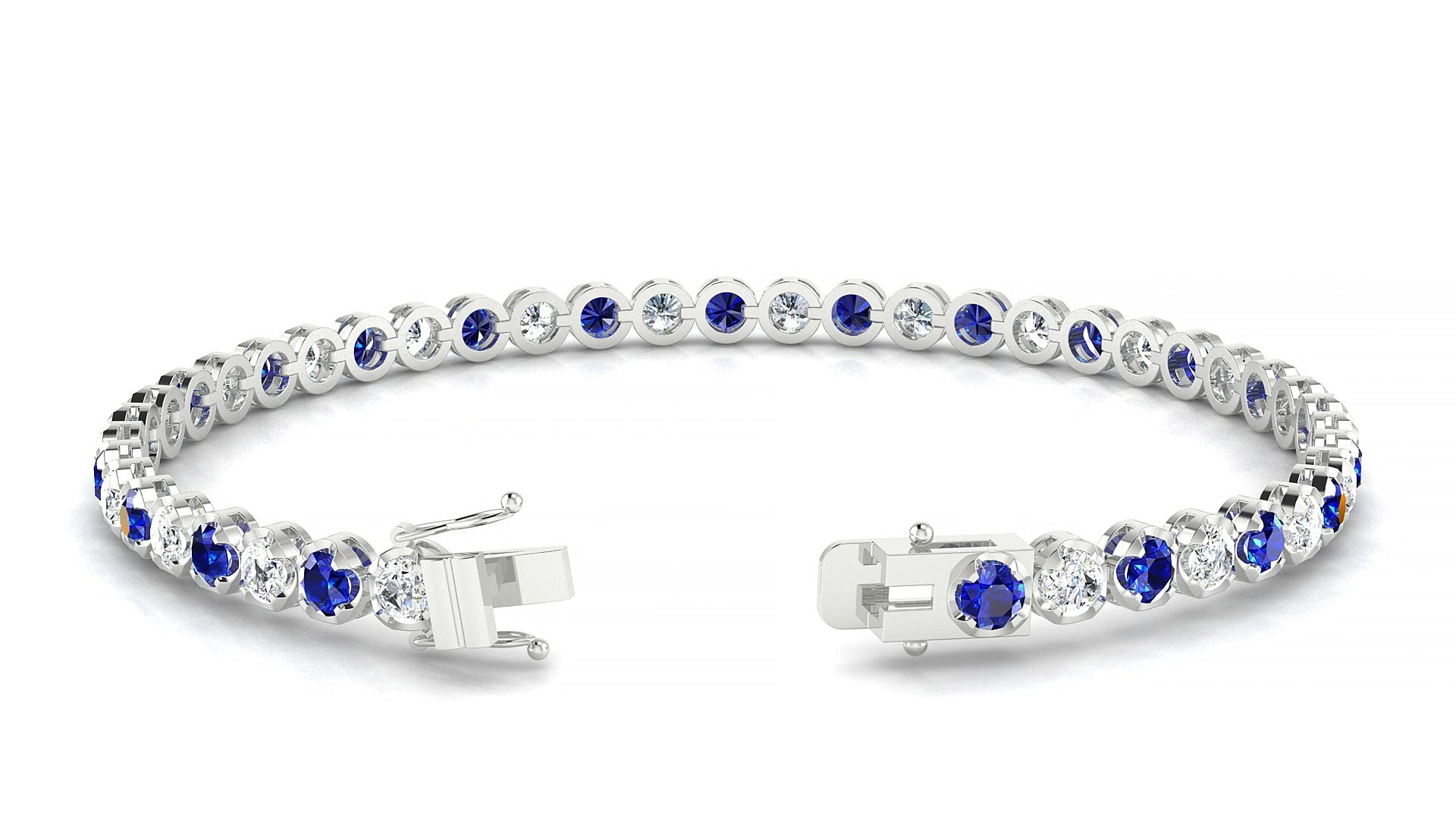 Bengal 1-1 | 18k White Gold 3 mm Round Natural Sapphire & Diamond 15 cm Tennis Bracelet