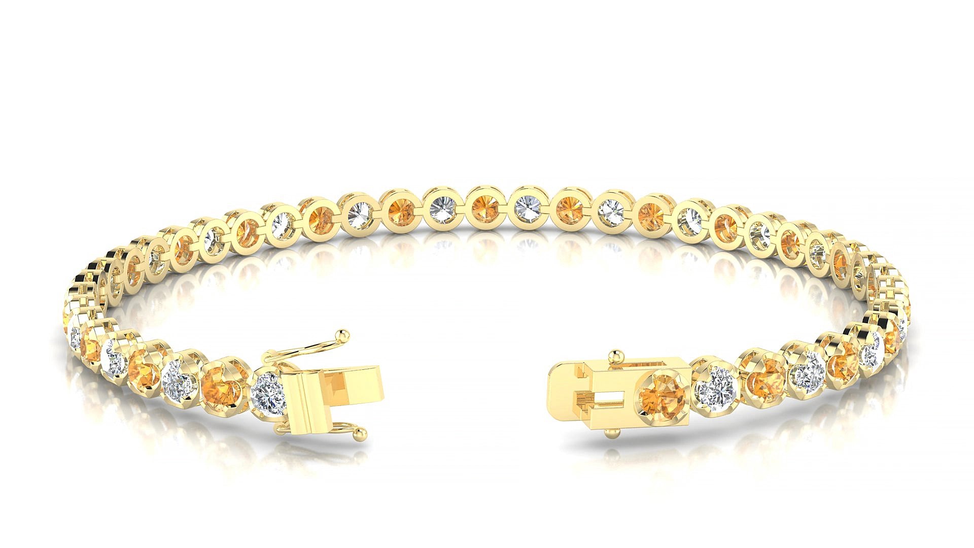 Bengal 1-1 | 18k Yellow Gold 3 mm Round Natural Citrine & Diamond 16 cm Tennis Bracelet