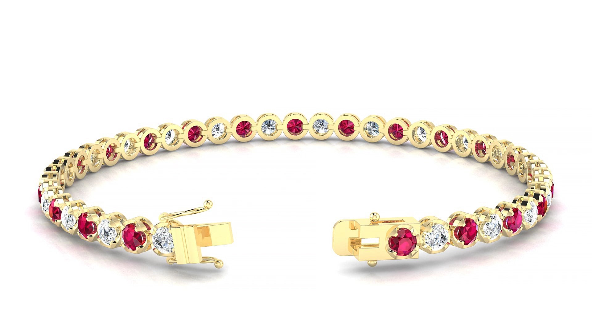 Bengal 1-1 | 18k Yellow Gold 3 mm Round Natural Ruby & Diamond 17 cm Tennis Bracelet