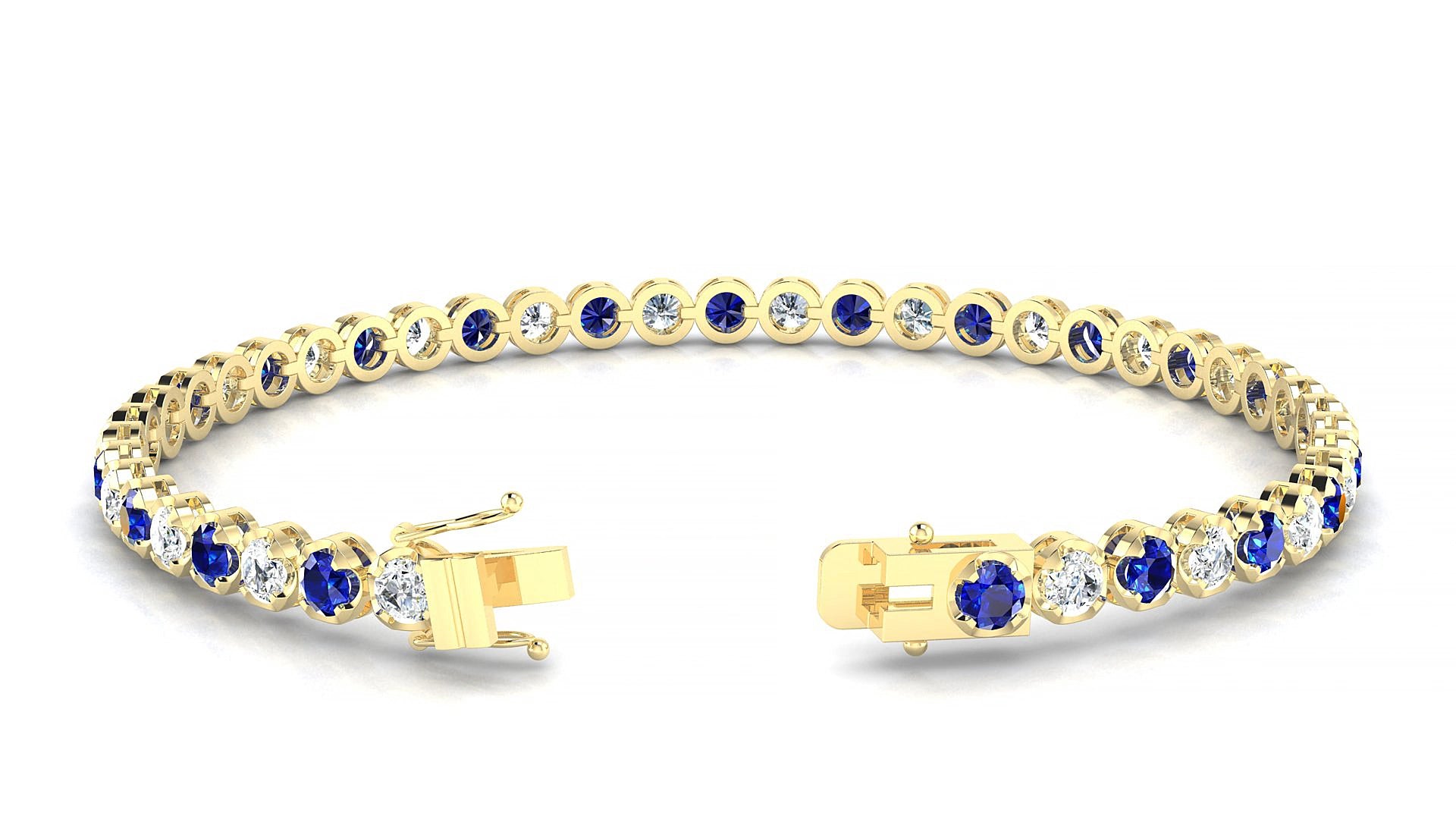 Bengal 1-1 | 18k Yellow Gold 3 mm Round Natural Sapphire & Diamond 15 cm Tennis Bracelet