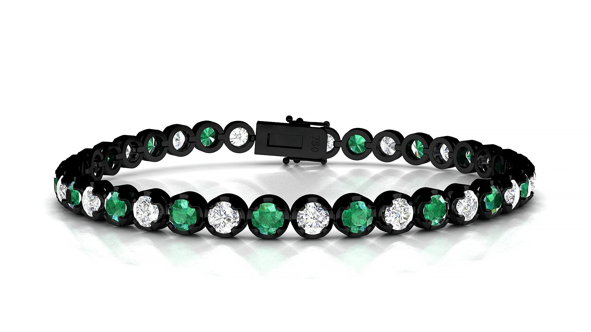 Bengal 1-1 | 18k Black Gold 3.4 mm Round Natural Emerald & Diamond 15 cm Tennis Bracelet