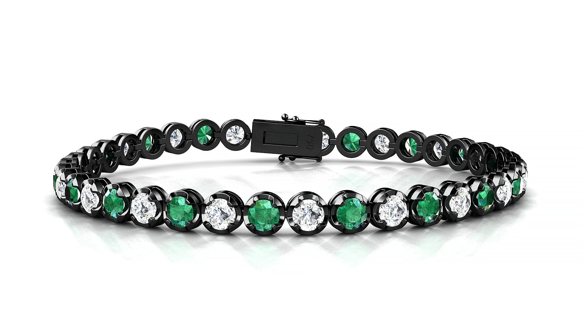 Bengal 1-1 | 18k Black Gold 3.4 mm Round Natural Emerald & Diamond Tennis Bracelet