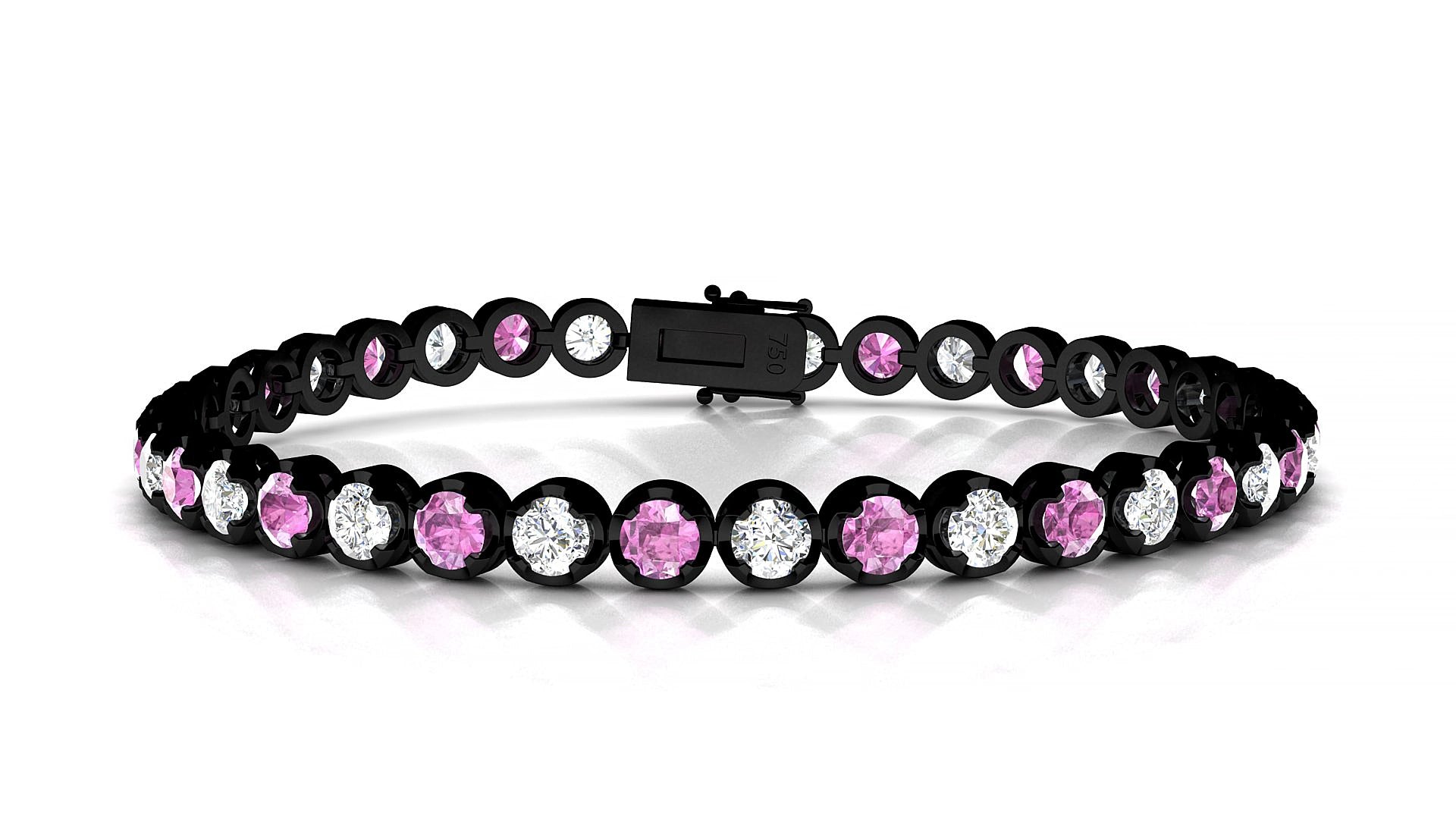Bengal 1-1 | 18k Black Gold 3.4 mm Round Natural Pink Sapphire & Diamond 20 cm Tennis Bracelet