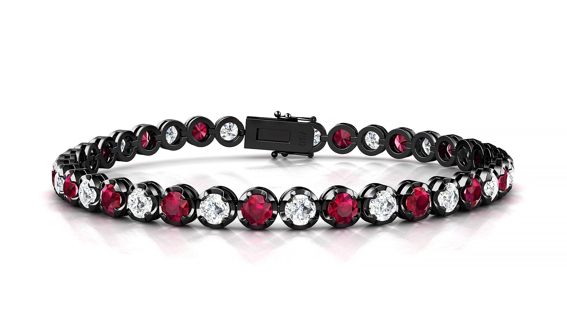 Bengal 1-1 | 18k Black Gold 3.4 mm Round Natural Ruby & Diamond Tennis Bracelet