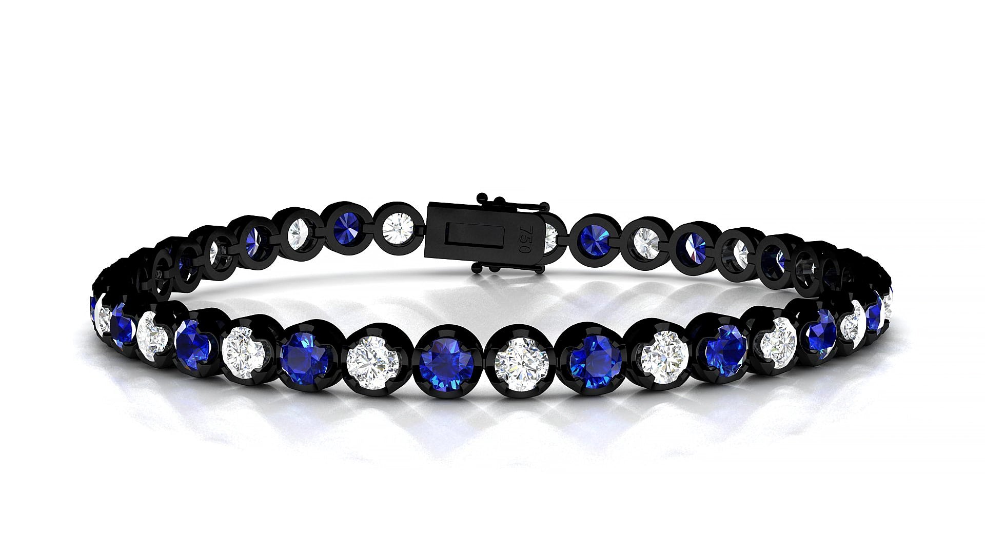 Bengal 1-1 | 18k Black Gold 3.4 mm Round Natural Sapphire & Diamond 16 cm Tennis Bracelet