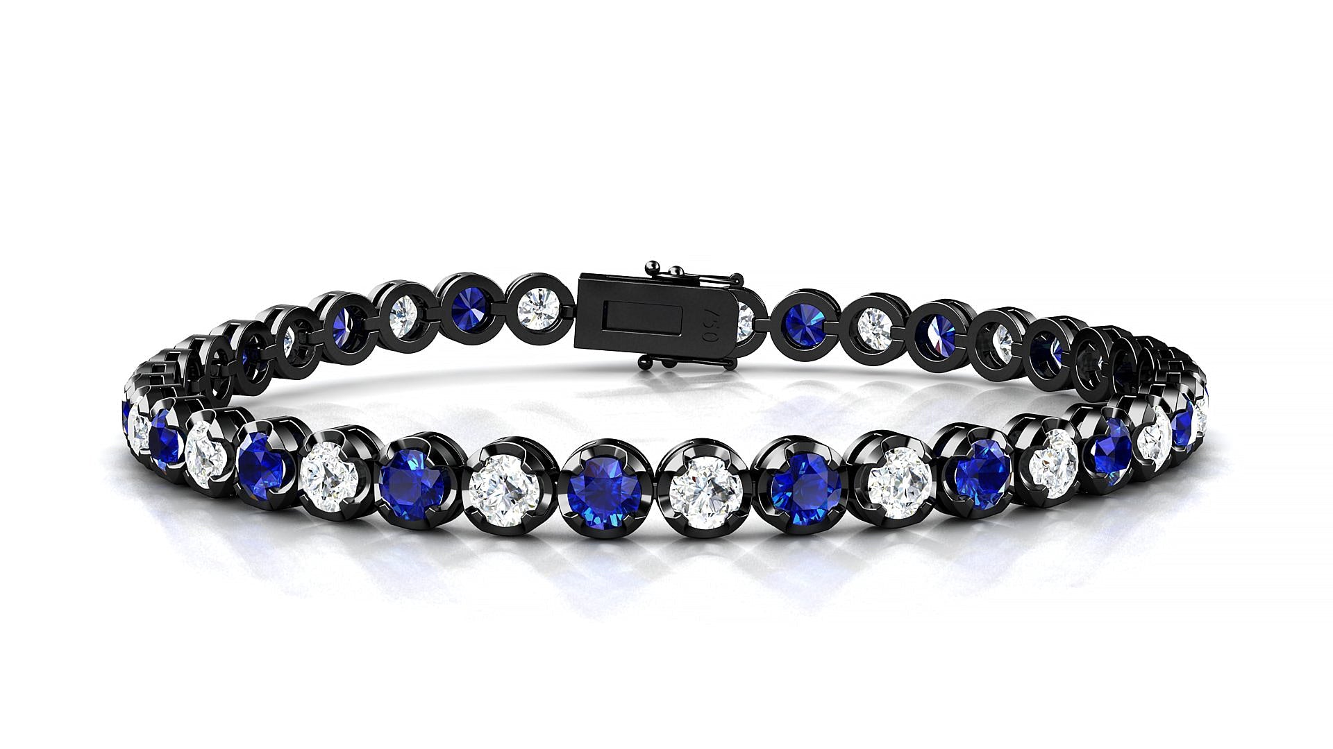 Bengal 1-1 | 18k Black Gold 3.4 mm Round Natural Sapphire & Diamond Tennis Bracelet