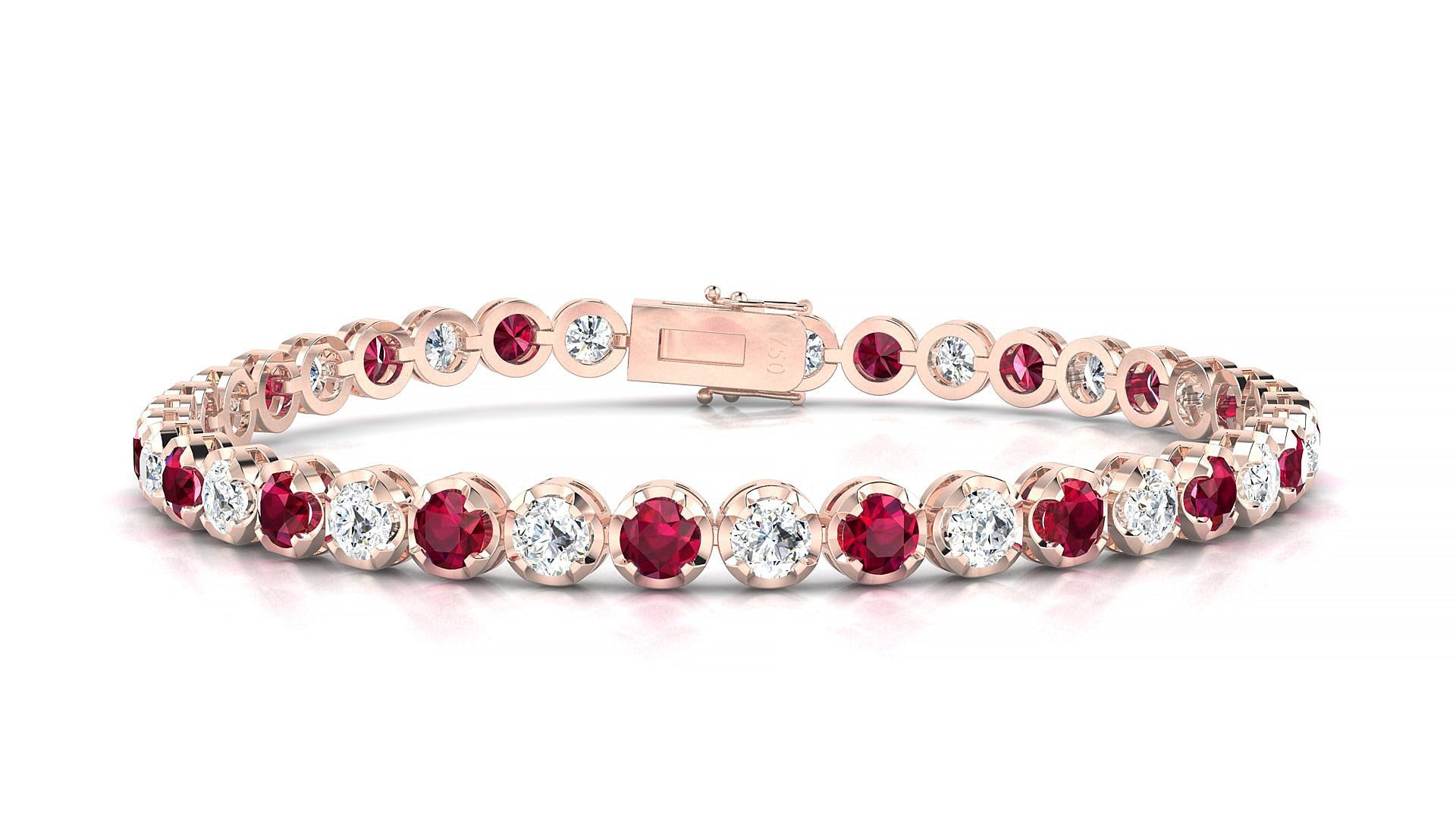 Bengal 1-1 | 18k Rose Gold 3.4 mm Round Natural Ruby & Diamond Tennis Bracelet