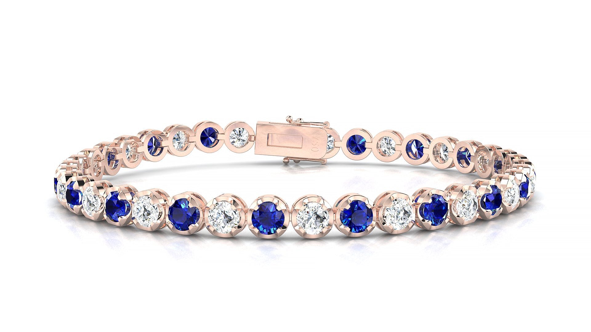 Bengal 1-1 | 18k Rose Gold 3.4 mm Round Natural Sapphire & Diamond Tennis Bracelet