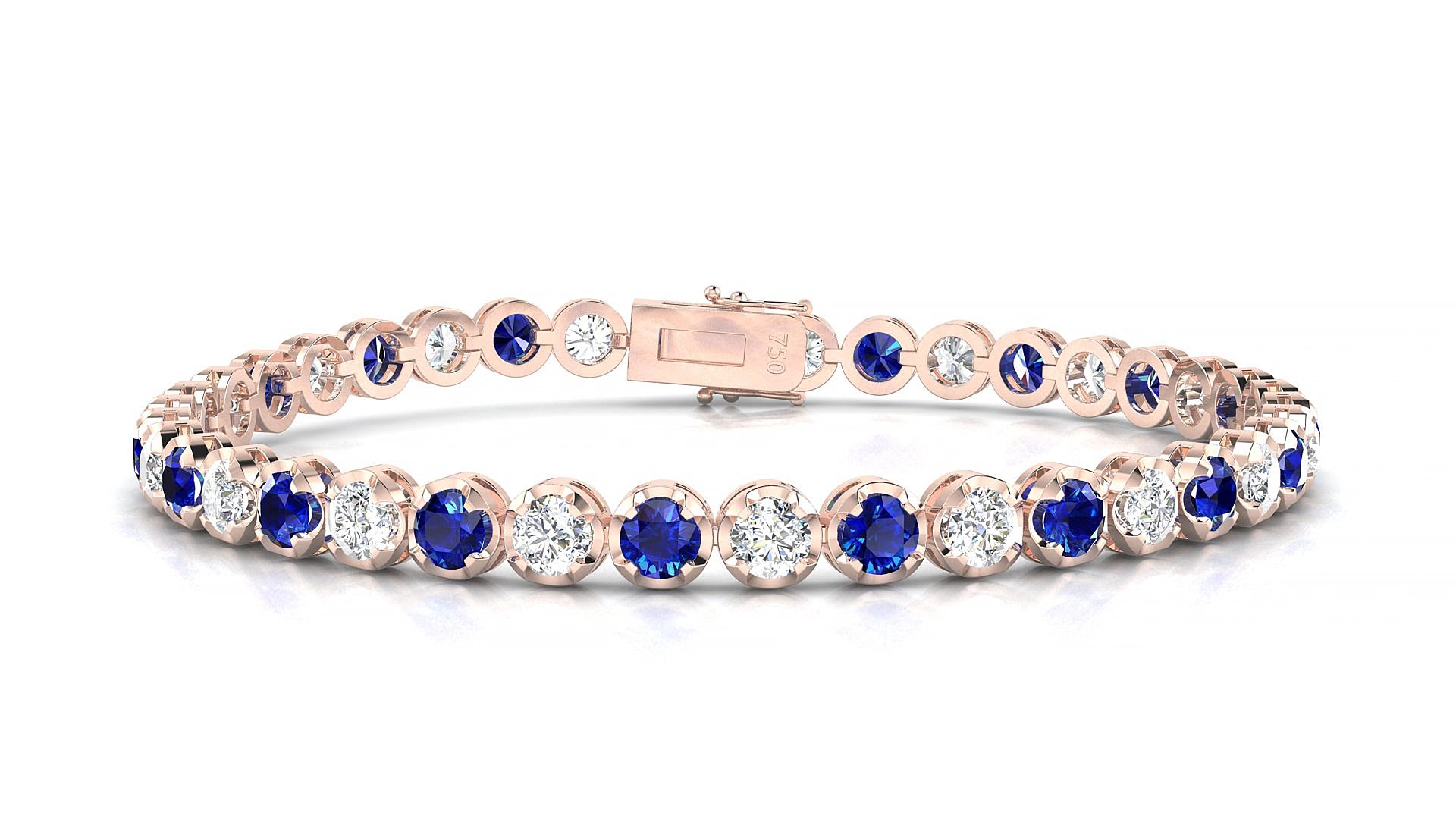 Bengal 1-1 | 18k Rose Gold 3.4 mm Round Natural Sapphire & Diamond 15 cm Tennis Bracelet