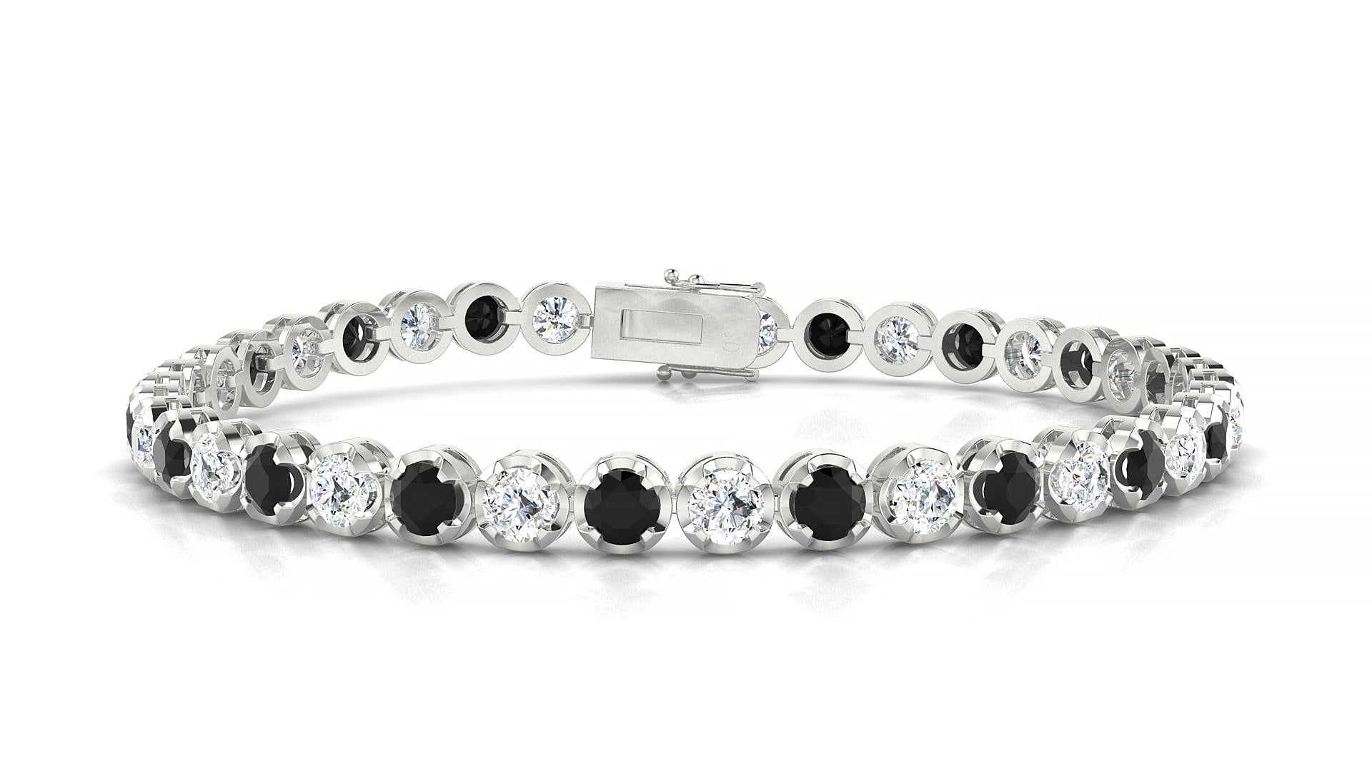 Bengal 1-1 | 18k White Gold 3.4 mm Round Natural Black Diamond & Diamond Tennis Bracelet