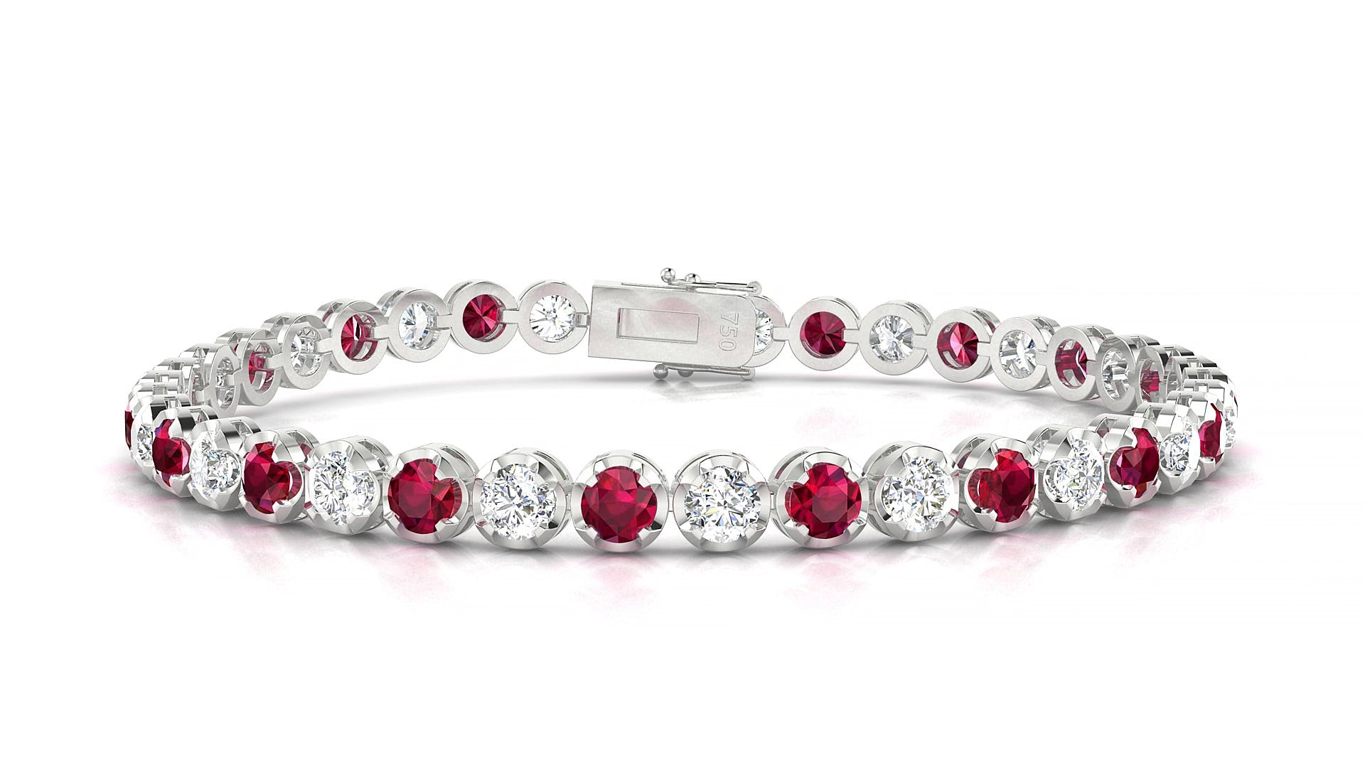 Bengal 1-1 | 18k White Gold 3.4 mm Round Natural Ruby & Diamond 15 cm Tennis Bracelet