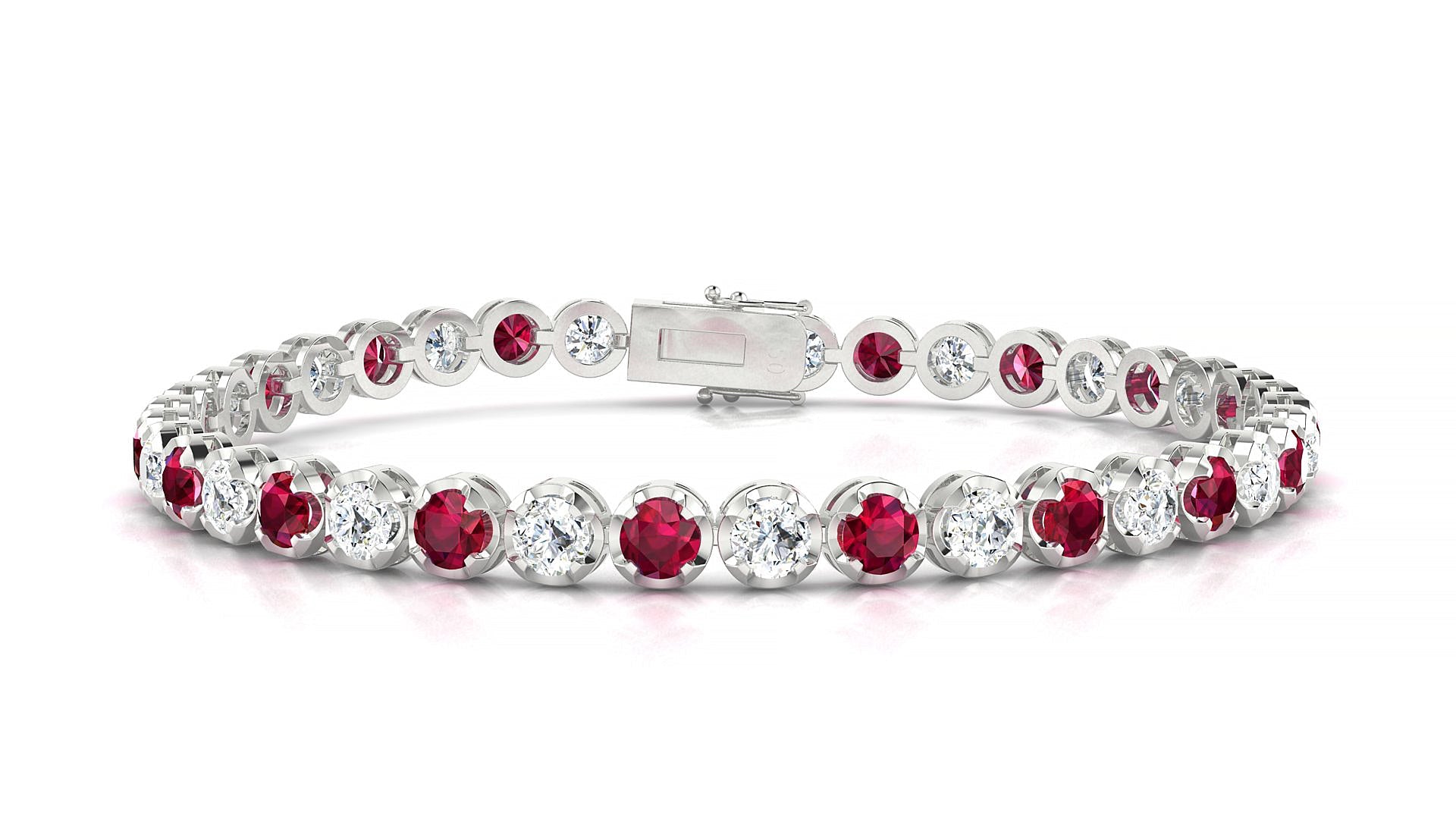 Bengal 1-1 | 18k White Gold 3.4 mm Round Natural Ruby & Diamond Tennis Bracelet