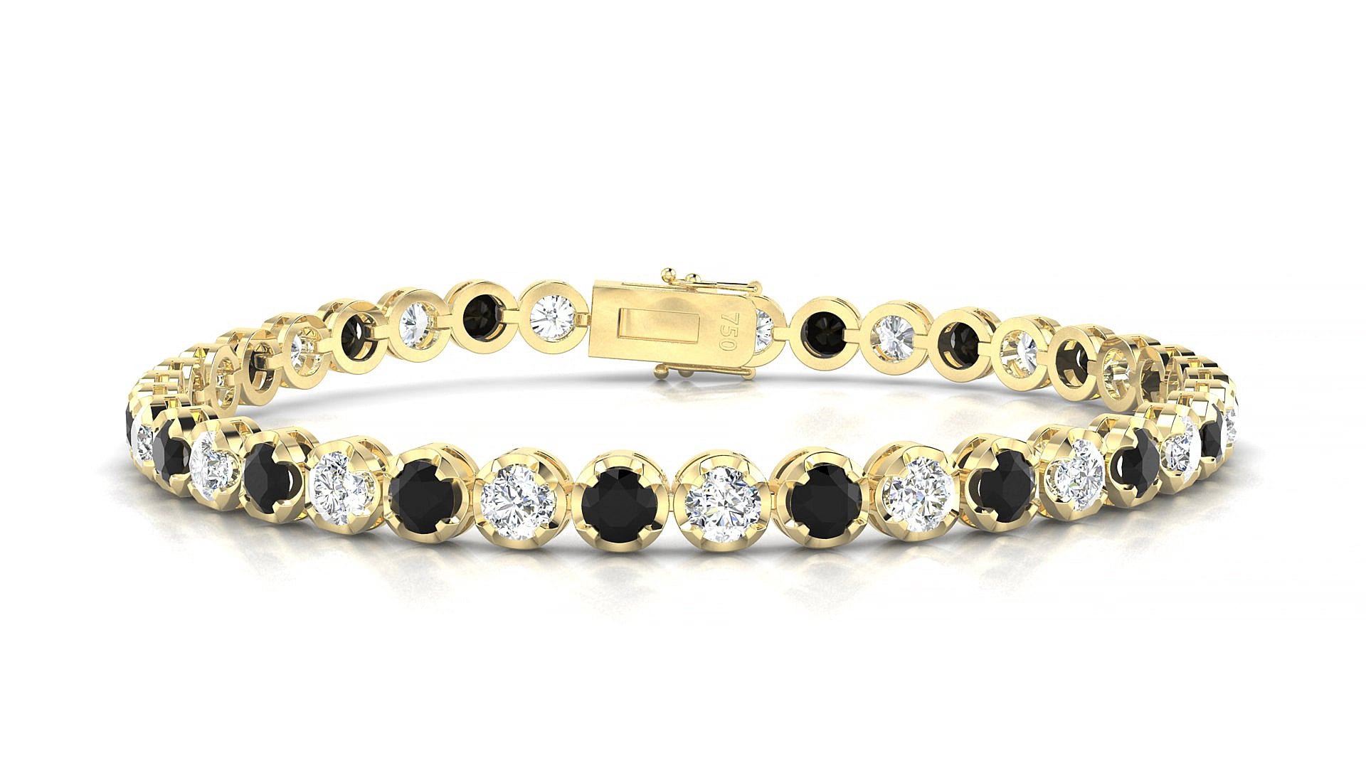 Bengal 1-1 | 18k Yellow Gold 3.4 mm Round Natural Black Diamond & Diamond 20 cm Tennis Bracelet