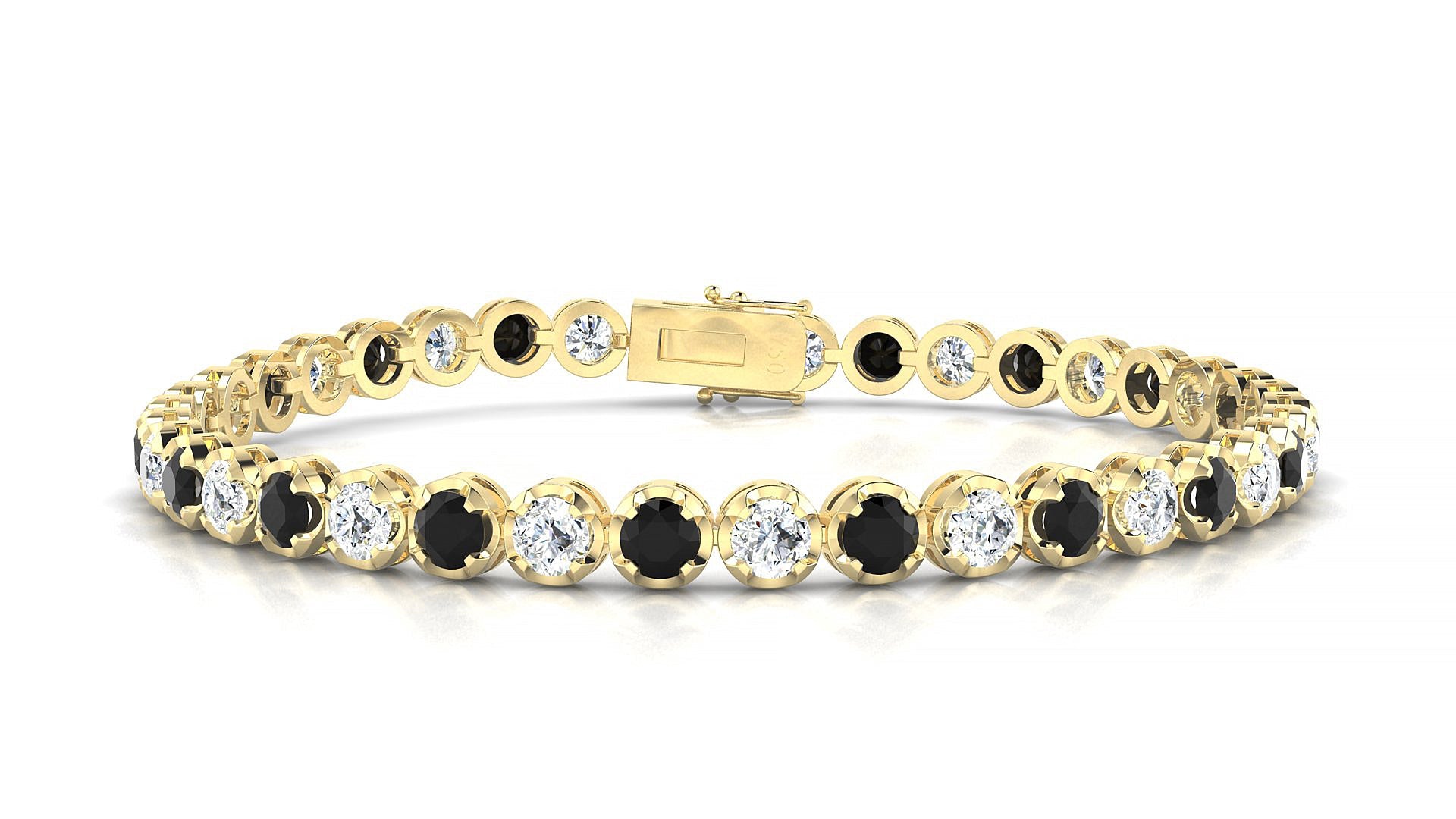 Bengal 1-1 | 18k Yellow Gold 3.4 mm Round Natural Black Diamond & Diamond Tennis Bracelet