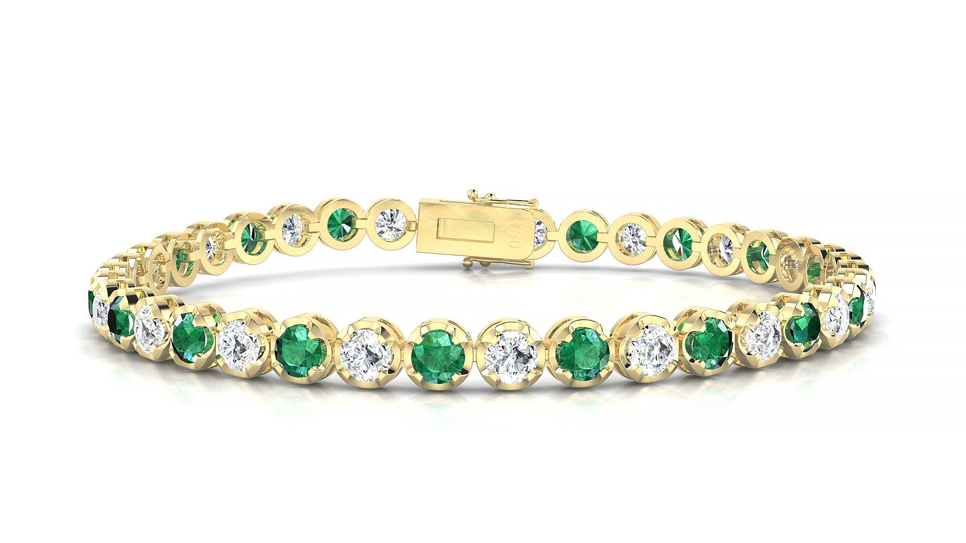 Bengal 1-1 | 18k Yellow Gold 3.4 mm Round Natural Emerald & Diamond Tennis Bracelet
