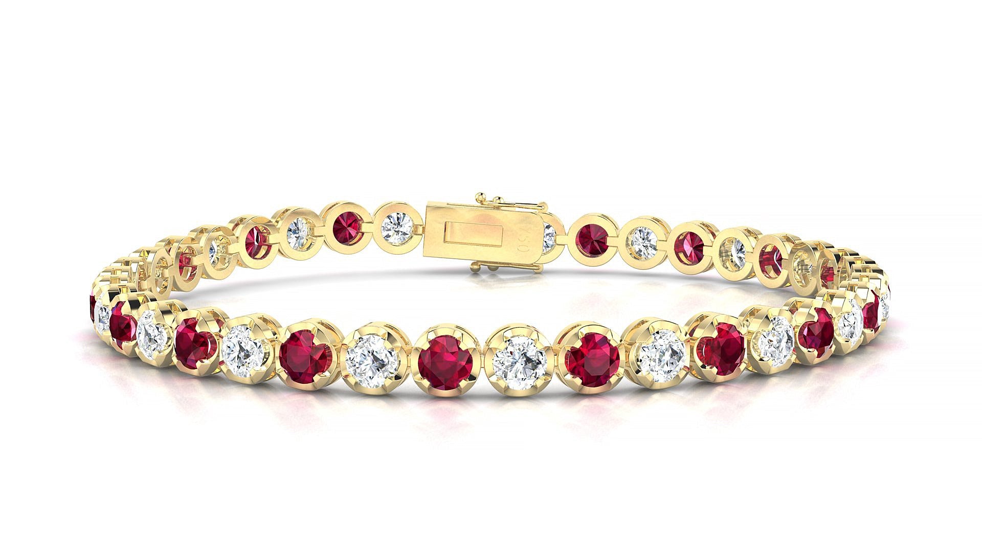 Bengal 1-1 | 18k Yellow Gold 3.4 mm Round Natural Ruby & Diamond Tennis Bracelet