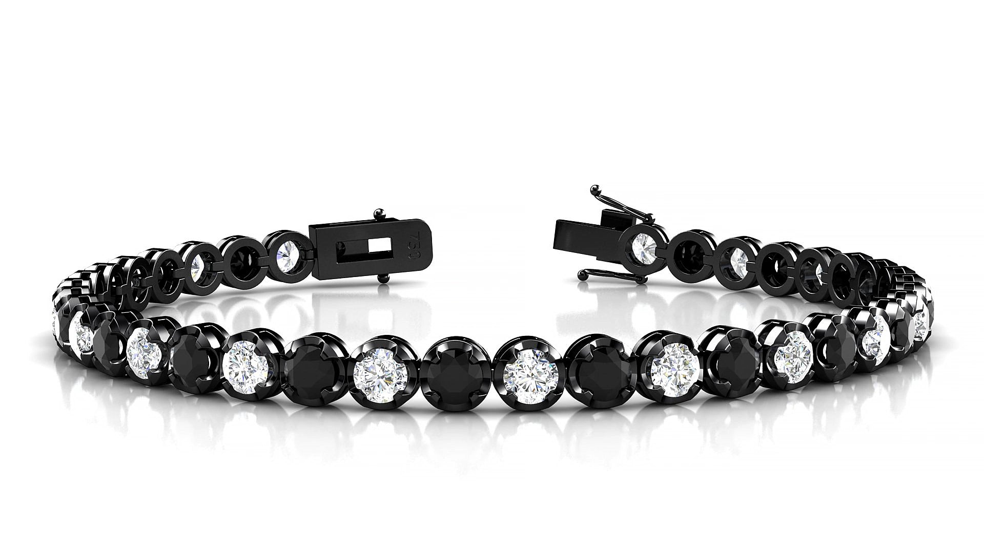 Bengal 1-1 | 18k Black Gold 3.4 mm Round Natural Black Diamond & Diamond 18 cm Tennis Bracelet