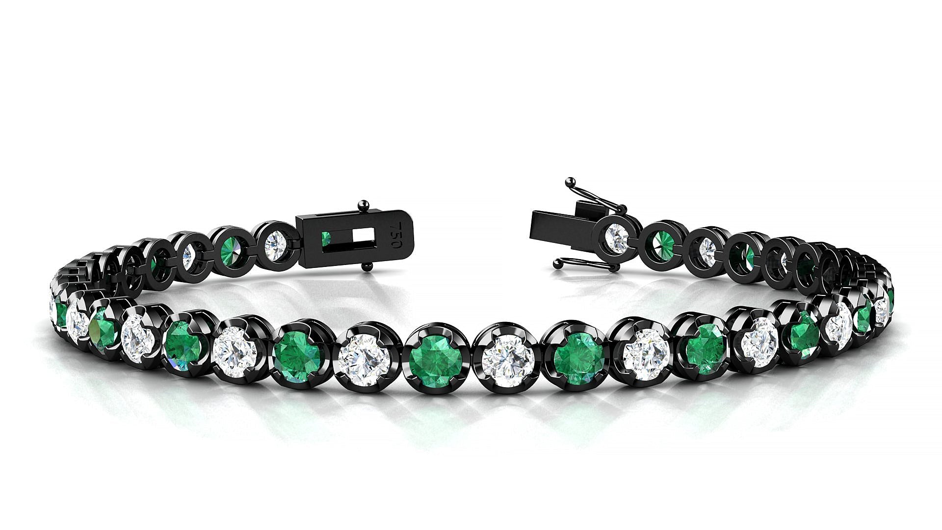 Bengal 1-1 | 18k Black Gold 3.4 mm Round Natural Emerald & Diamond Tennis Bracelet