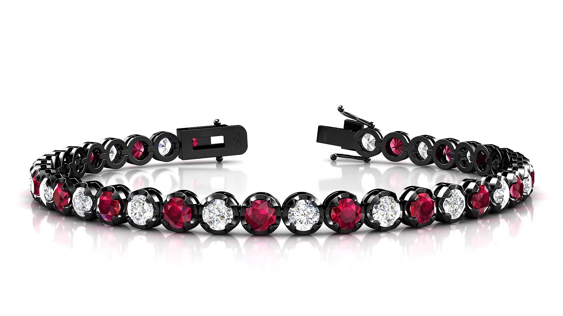 Bengal 1-1 | 18k Black Gold 3.4 mm Round Natural Ruby & Diamond 15 cm Tennis Bracelet