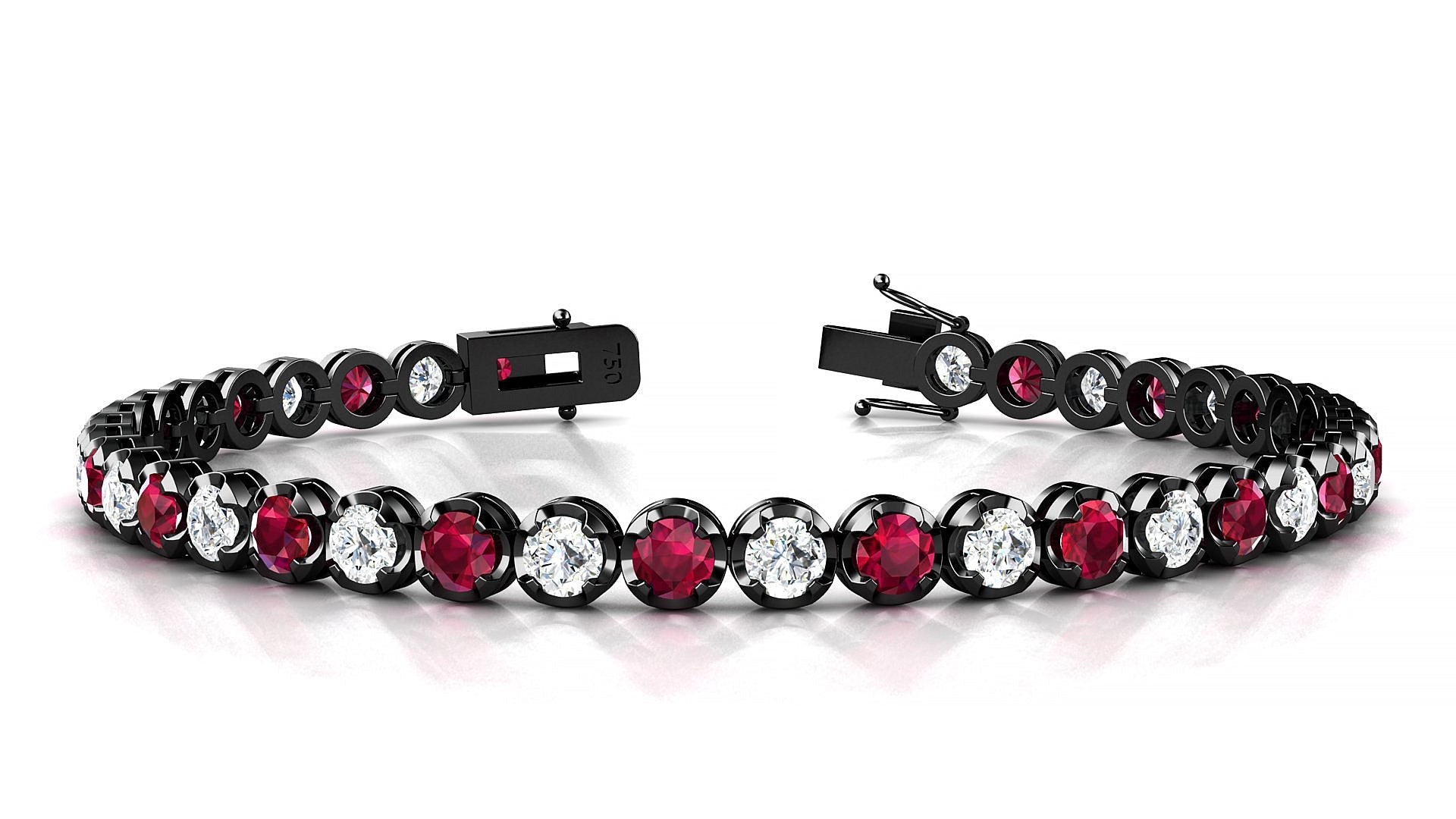 Bengal 1-1 | 18k Black Gold 3.4 mm Round Natural Ruby & Diamond Tennis Bracelet