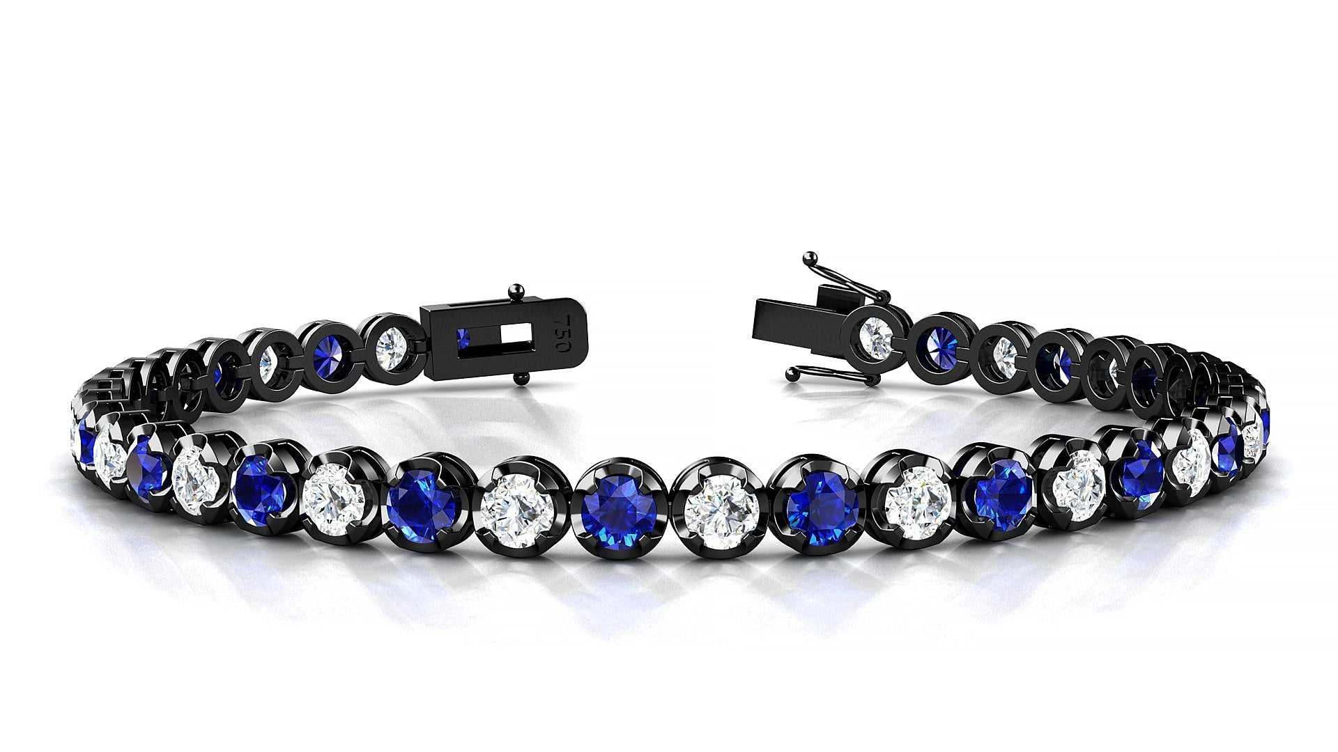 Bengal 1-1 | 18k Black Gold 3.4 mm Round Natural Sapphire & Diamond Tennis Bracelet