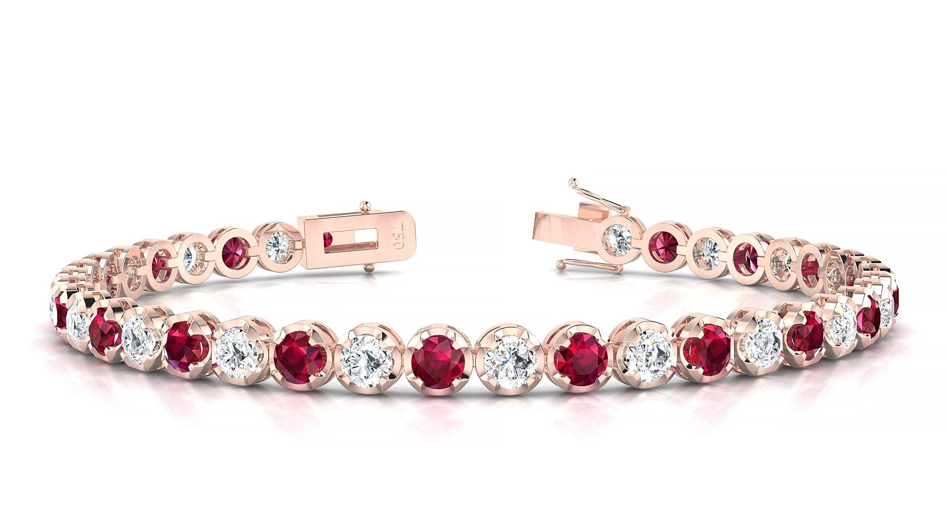 Bengal 1-1 | 18k Rose Gold 3.4 mm Round Natural Ruby & Diamond Tennis Bracelet