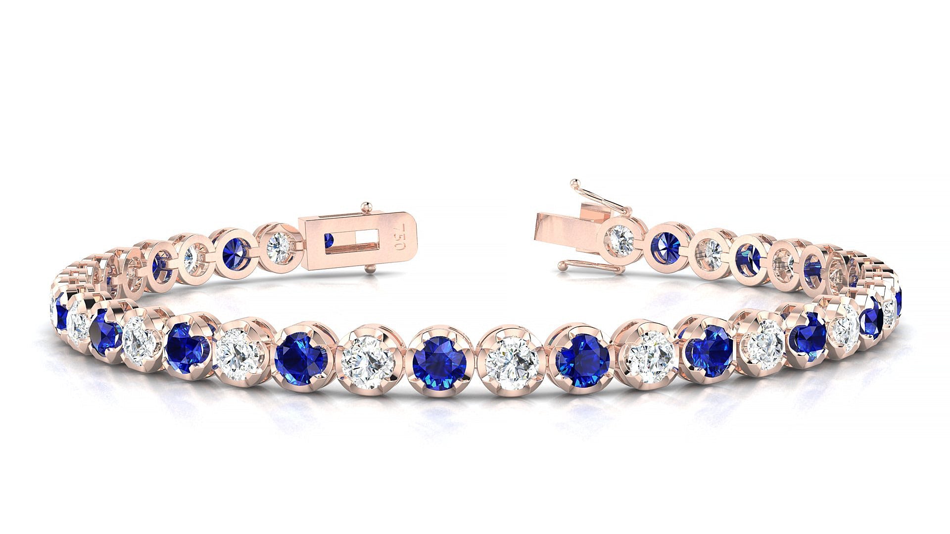 Bengal 1-1 | 18k Rose Gold 3.4 mm Round Natural Sapphire & Diamond Tennis Bracelet