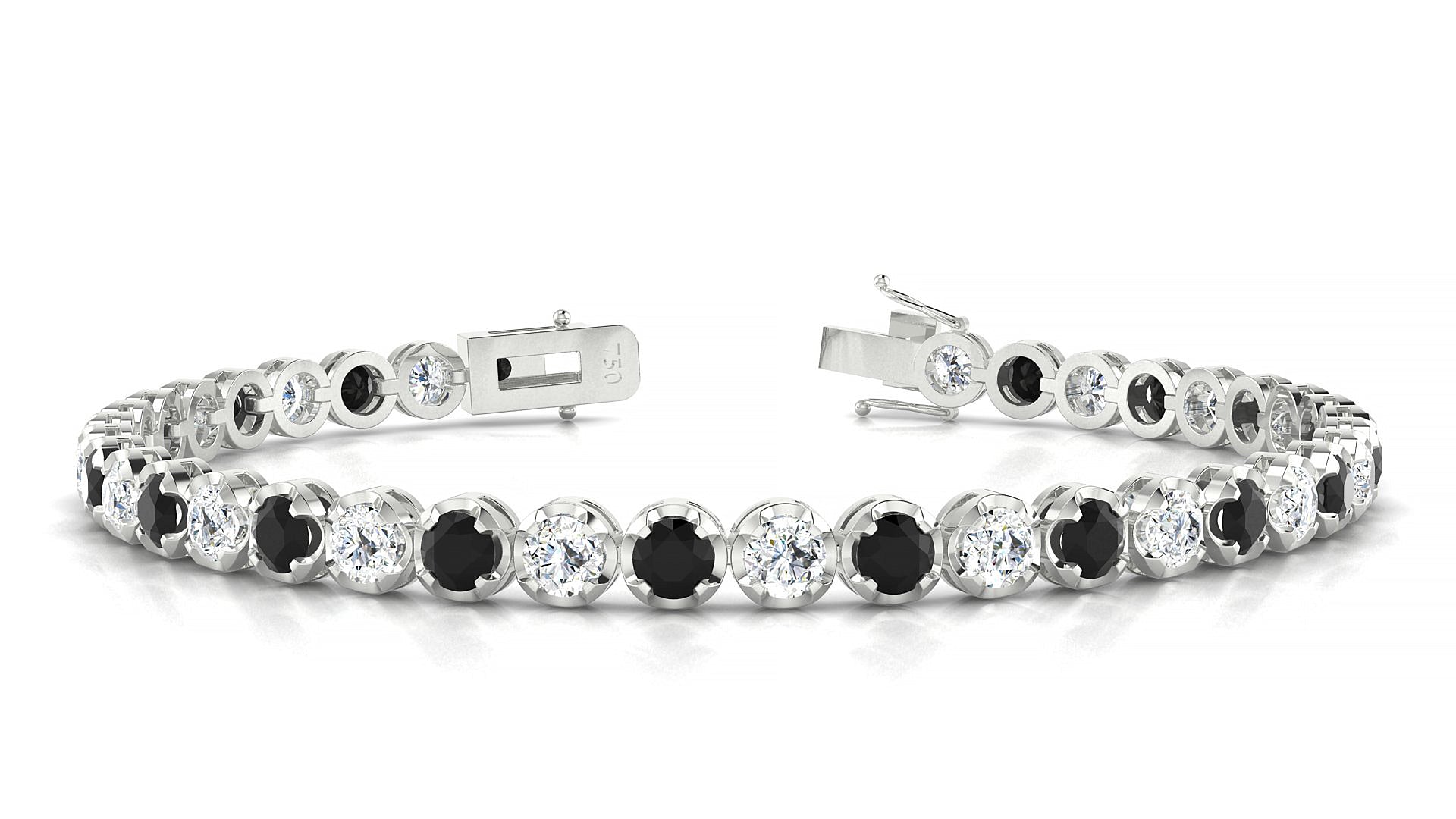 Bengal 1-1 | 18k White Gold 3.4 mm Round Natural Black Diamond & Diamond Tennis Bracelet