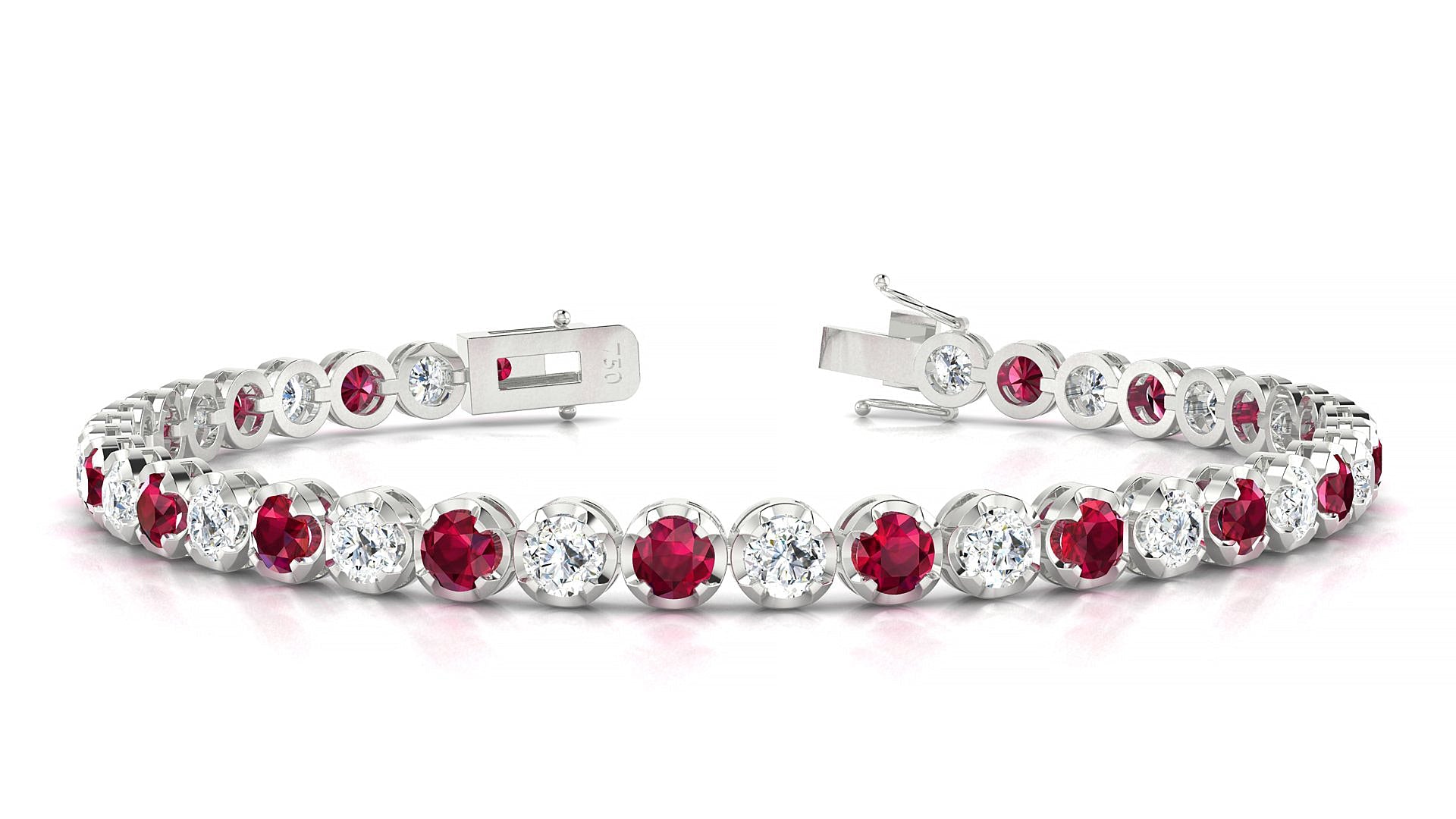 Bengal 1-1 | 18k White Gold 3.4 mm Round Natural Ruby & Diamond Tennis Bracelet