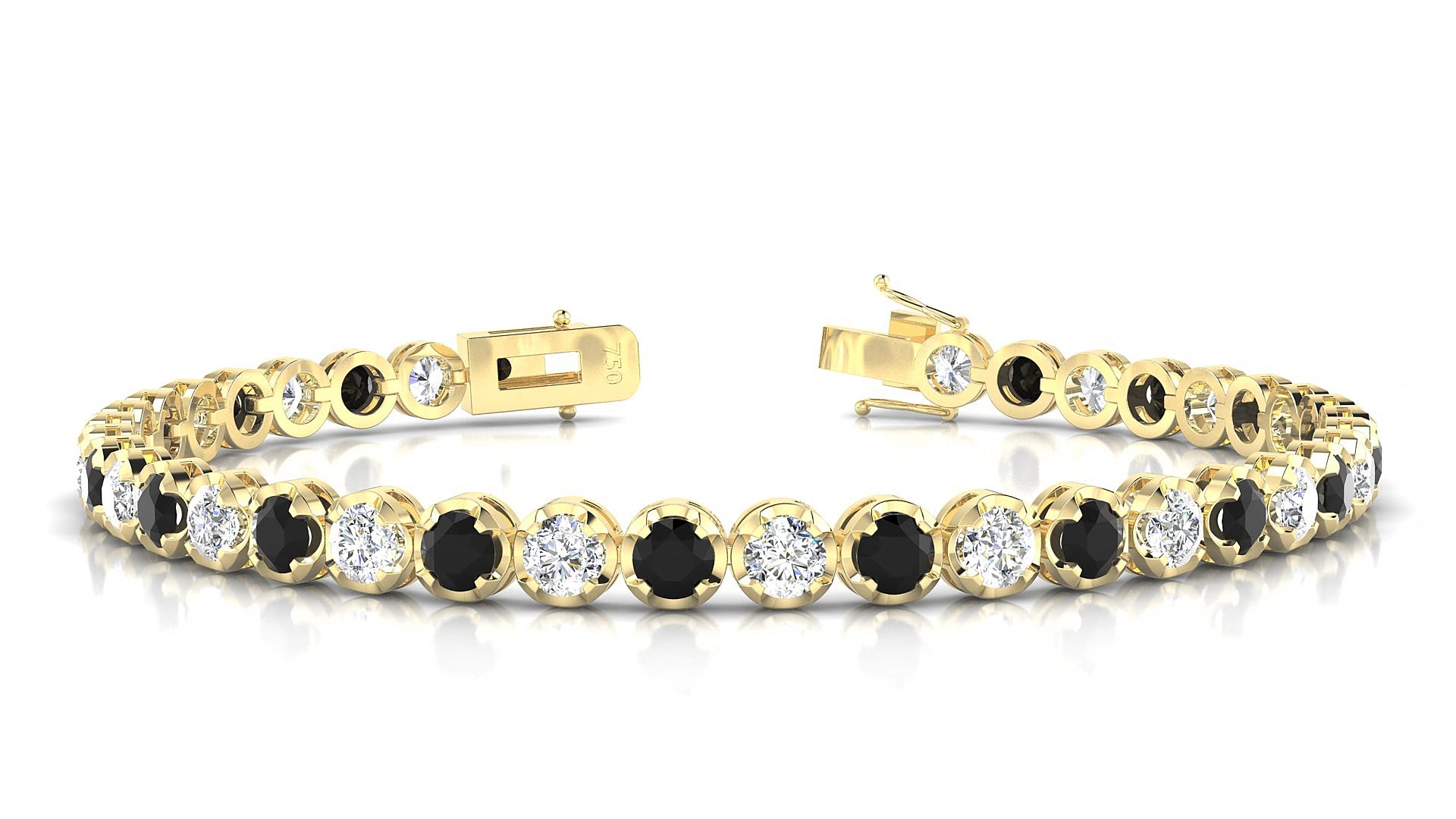 Bengal 1-1 | 18k Yellow Gold 3.4 mm Round Natural Black Diamond & Diamond 17 cm Tennis Bracelet