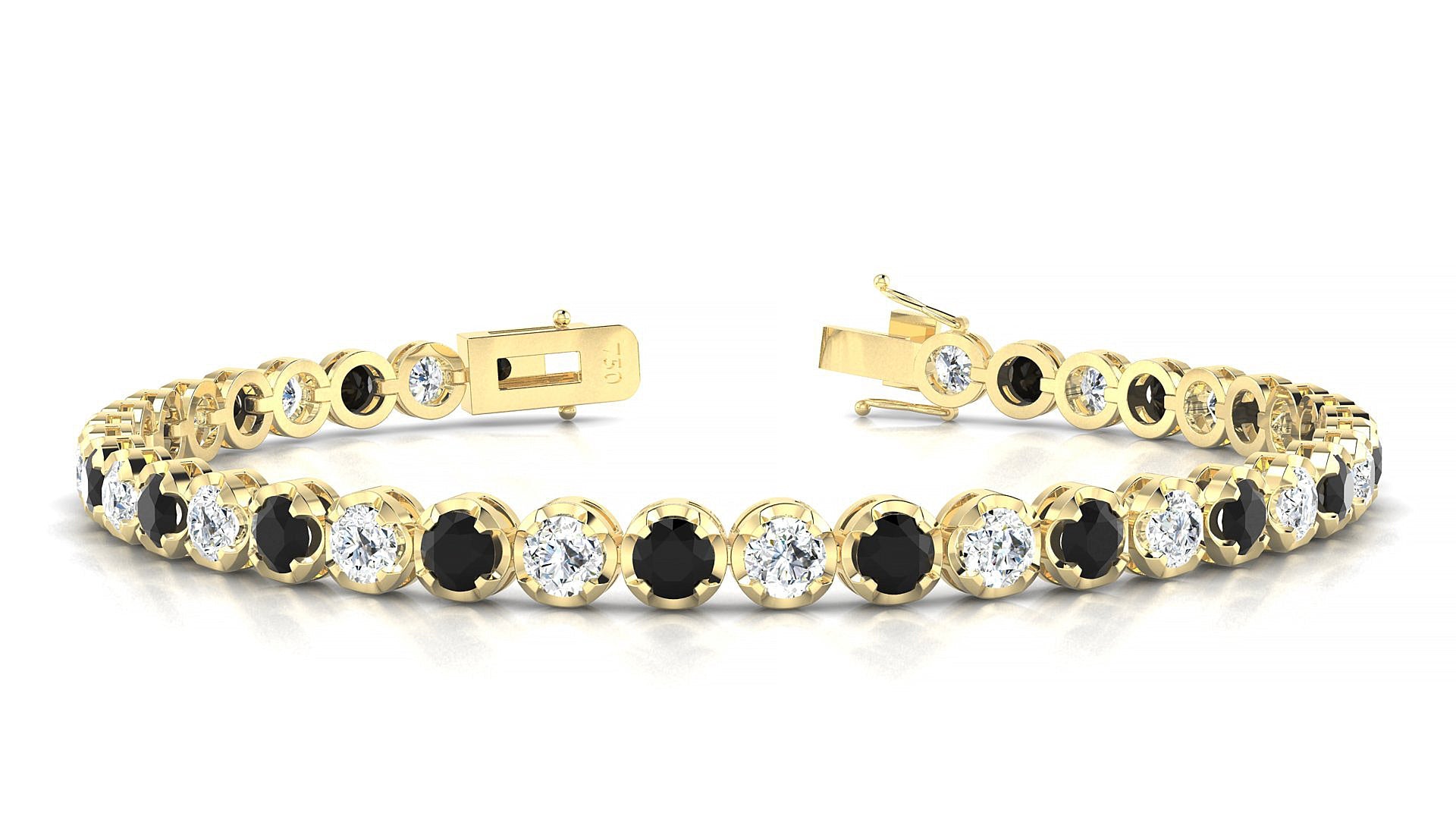 Bengal 1-1 | 18k Yellow Gold 3.4 mm Round Natural Black Diamond & Diamond Tennis Bracelet