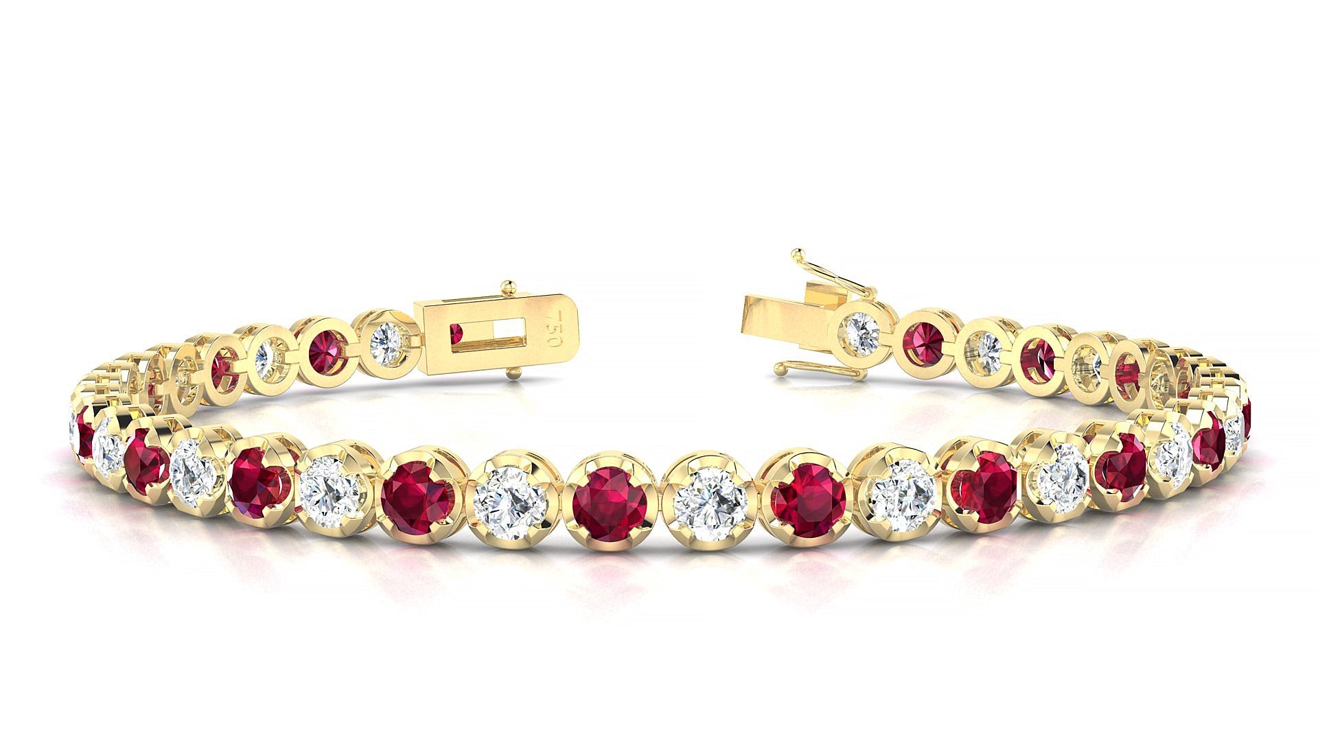 Bengal 1-1 | 18k Yellow Gold 3.4 mm Round Natural Ruby & Diamond Tennis Bracelet