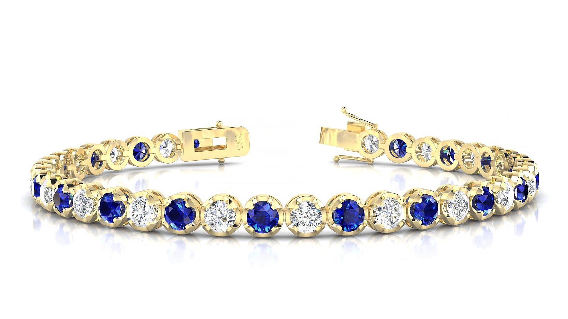Bengal 1-1 | 18k Yellow Gold 3.4 mm Round Natural Sapphire & Diamond 15 cm Tennis Bracelet
