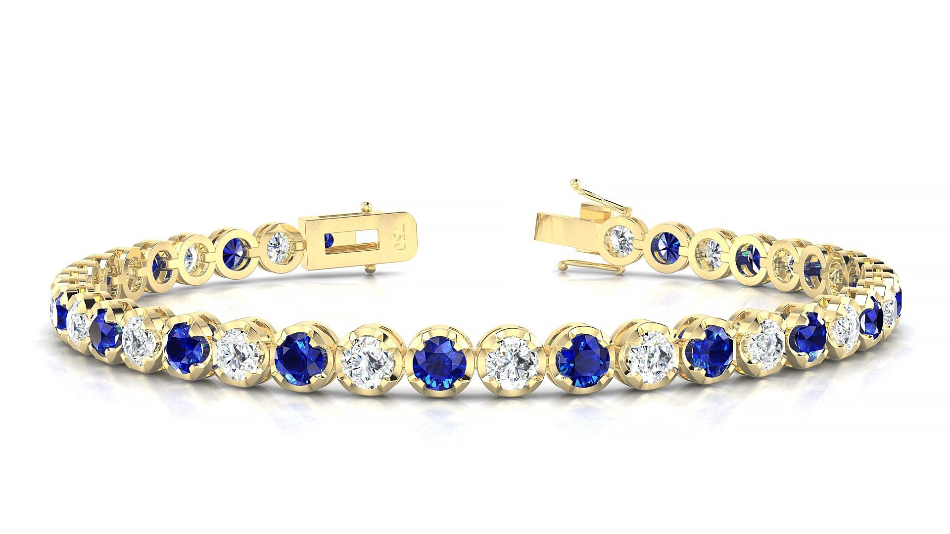 Bengal 1-1 | 18k Yellow Gold 3.4 mm Round Natural Sapphire & Diamond Tennis Bracelet