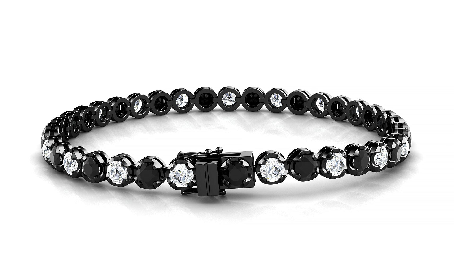 Bengal 1-1 | 18k Black Gold 3.4 mm Round Natural Black Diamond & Diamond Tennis Bracelet