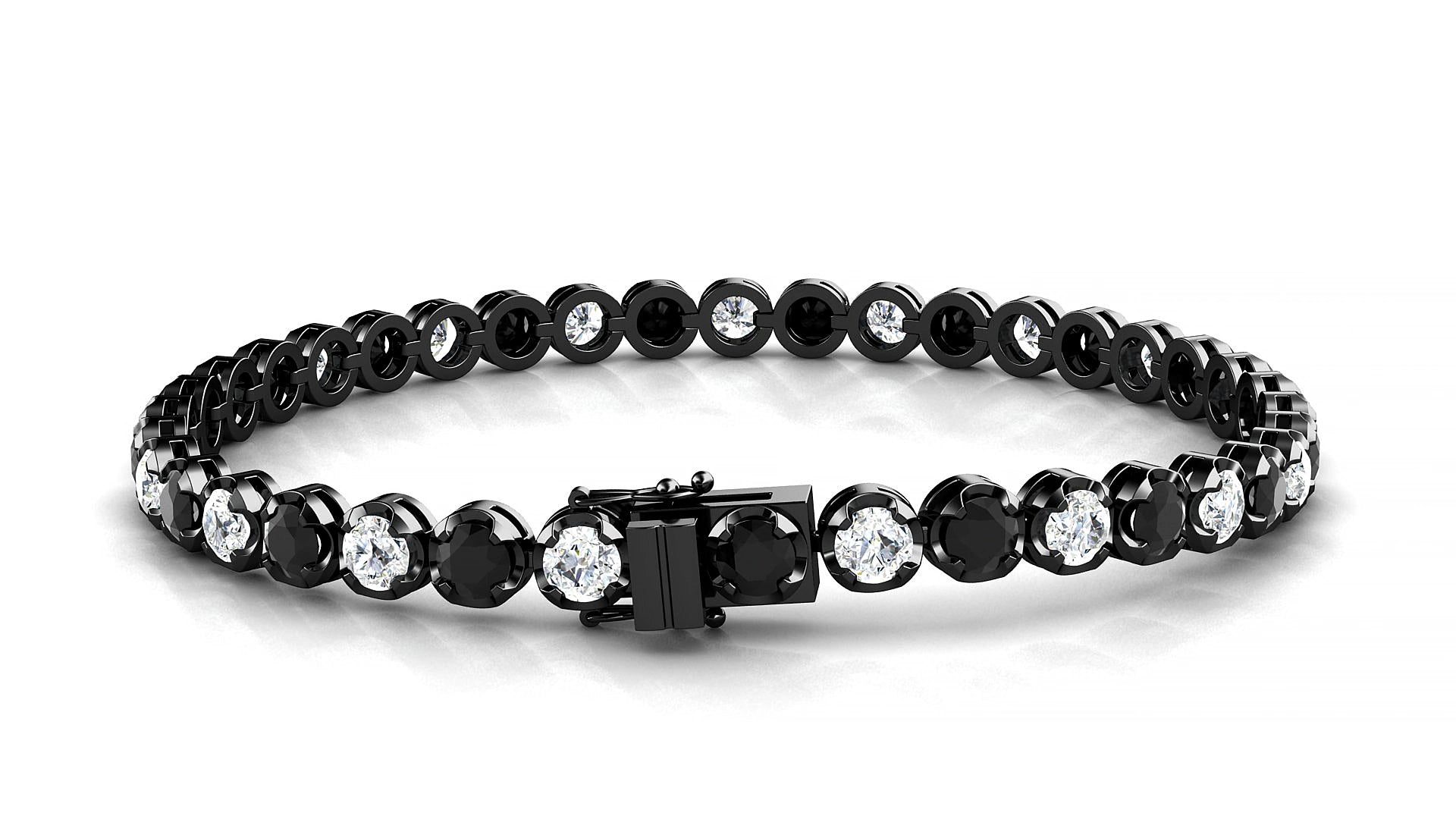 Bengal 1-1 | 18k Black Gold 3.4 mm Round Natural Black Diamond & Diamond 15 cm Tennis Bracelet