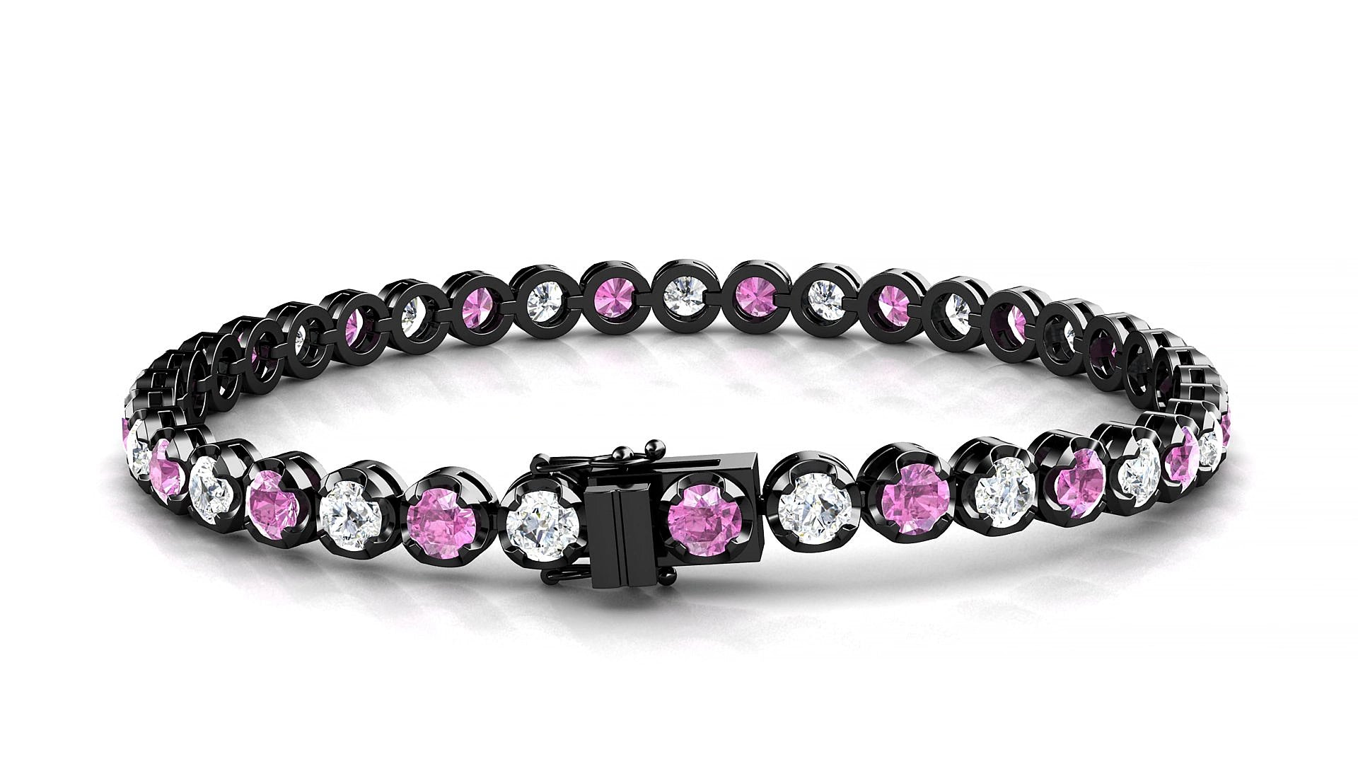 Bengal 1-1 | 18k Black Gold 3.4 mm Round Natural Pink Sapphire & Diamond 20 cm Tennis Bracelet