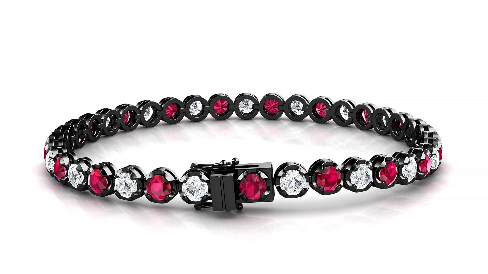 Bengal 1-1 | 18k Black Gold 3.4 mm Round Natural Ruby & Diamond Tennis Bracelet