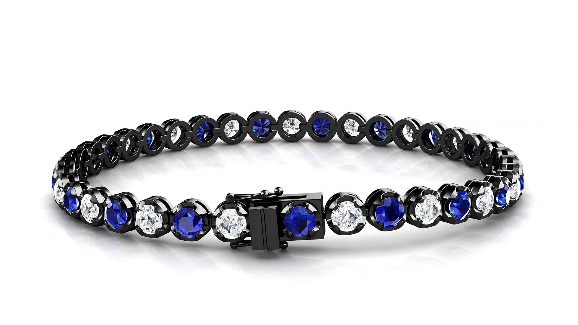 Bengal 1-1 | 18k Black Gold 3.4 mm Round Natural Sapphire & Diamond 15 cm Tennis Bracelet