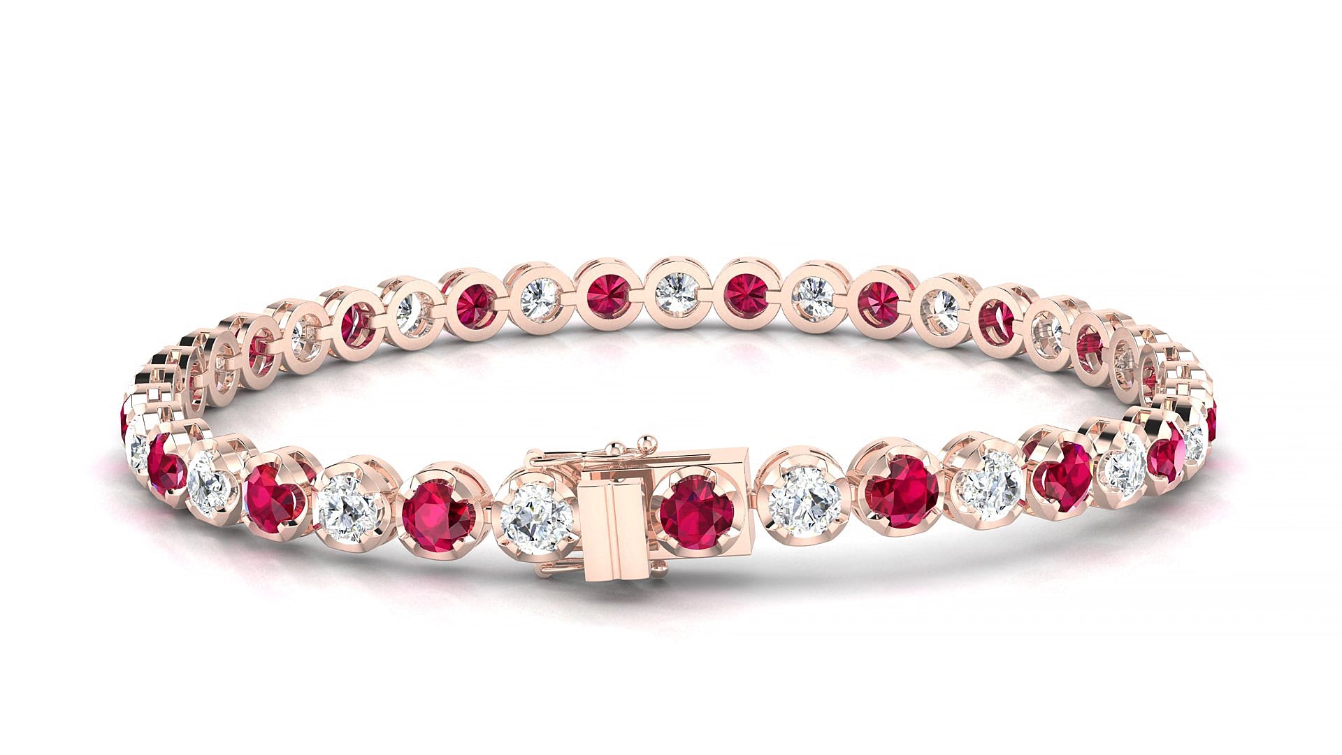 Bengal 1-1 | 18k Rose Gold 3.4 mm Round Natural Ruby & Diamond 20 cm Tennis Bracelet