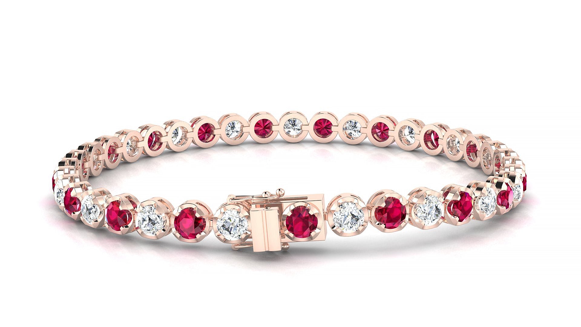 Bengal 1-1 | 18k Rose Gold 3.4 mm Round Natural Ruby & Diamond Tennis Bracelet