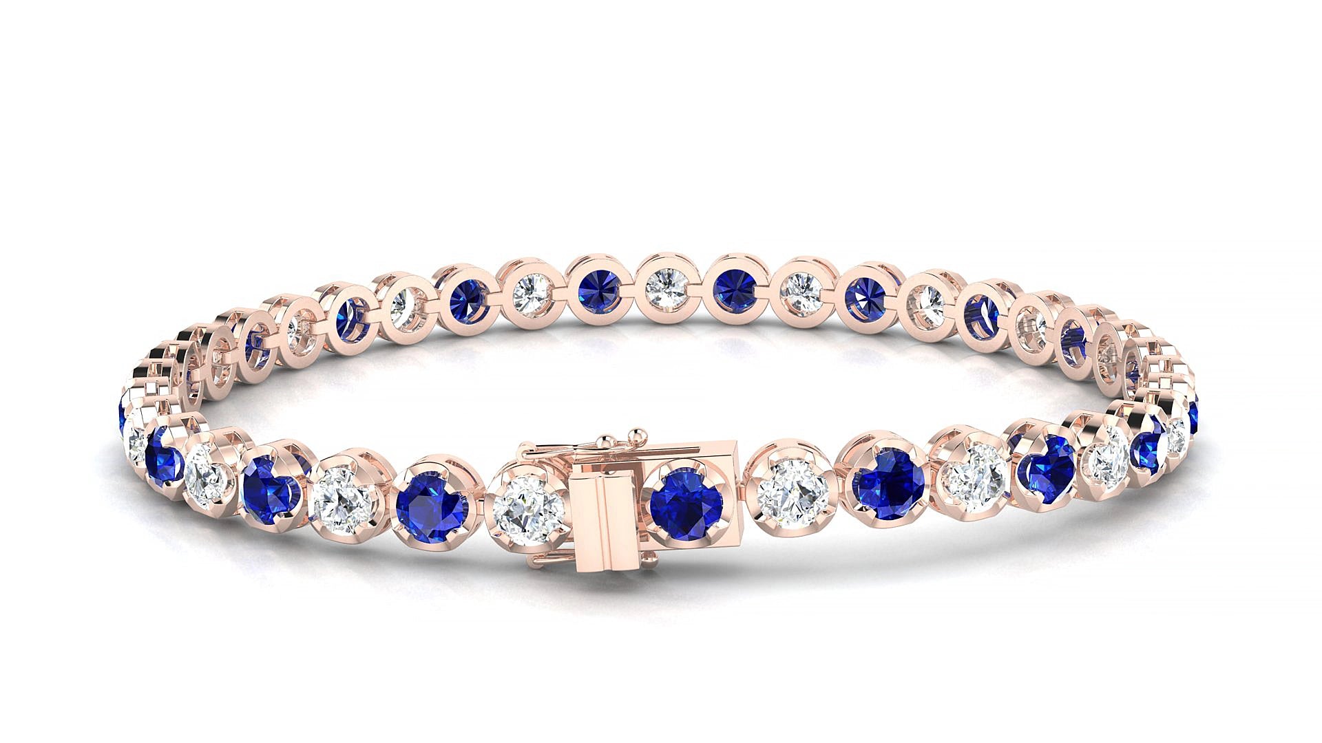 Bengal 1-1 | 18k Rose Gold 3.4 mm Round Natural Sapphire & Diamond 15 cm Tennis Bracelet