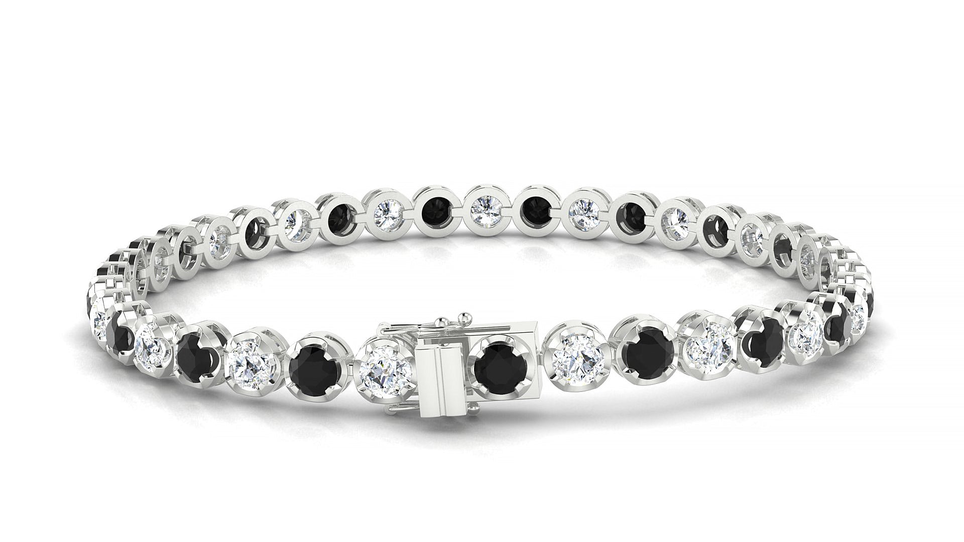 Bengal 1-1 | 18k White Gold 3.4 mm Round Natural Black Diamond & Diamond Tennis Bracelet