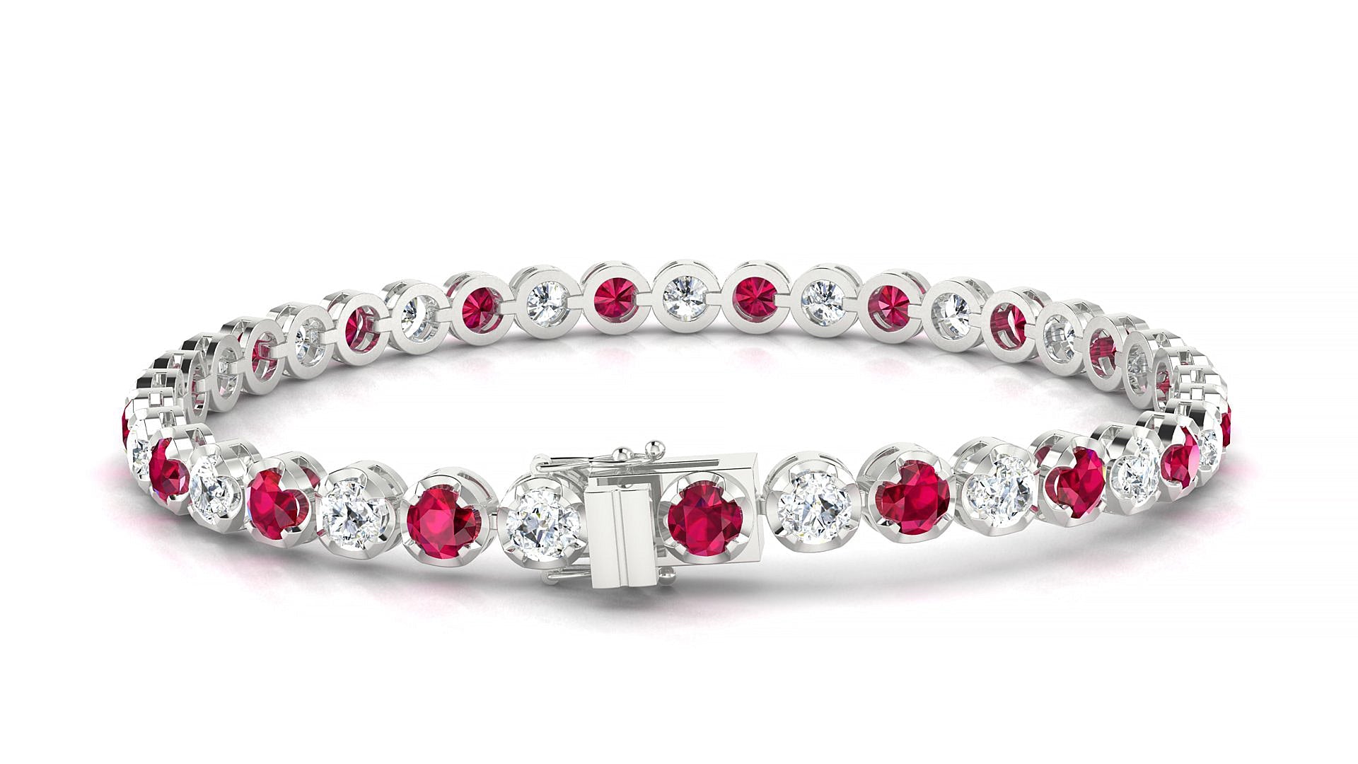 Bengal 1-1 | 18k White Gold 3.4 mm Round Natural Ruby & Diamond Tennis Bracelet