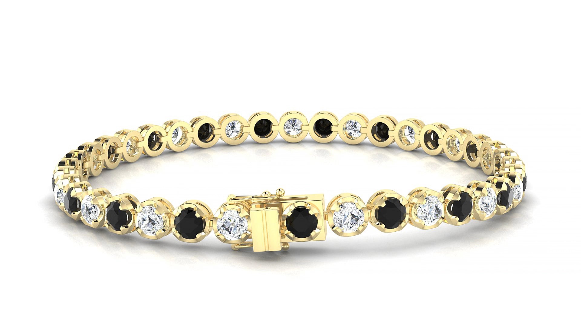 Bengal 1-1 | 18k Yellow Gold 3.4 mm Round Natural Black Diamond & Diamond 18 cm Tennis Bracelet