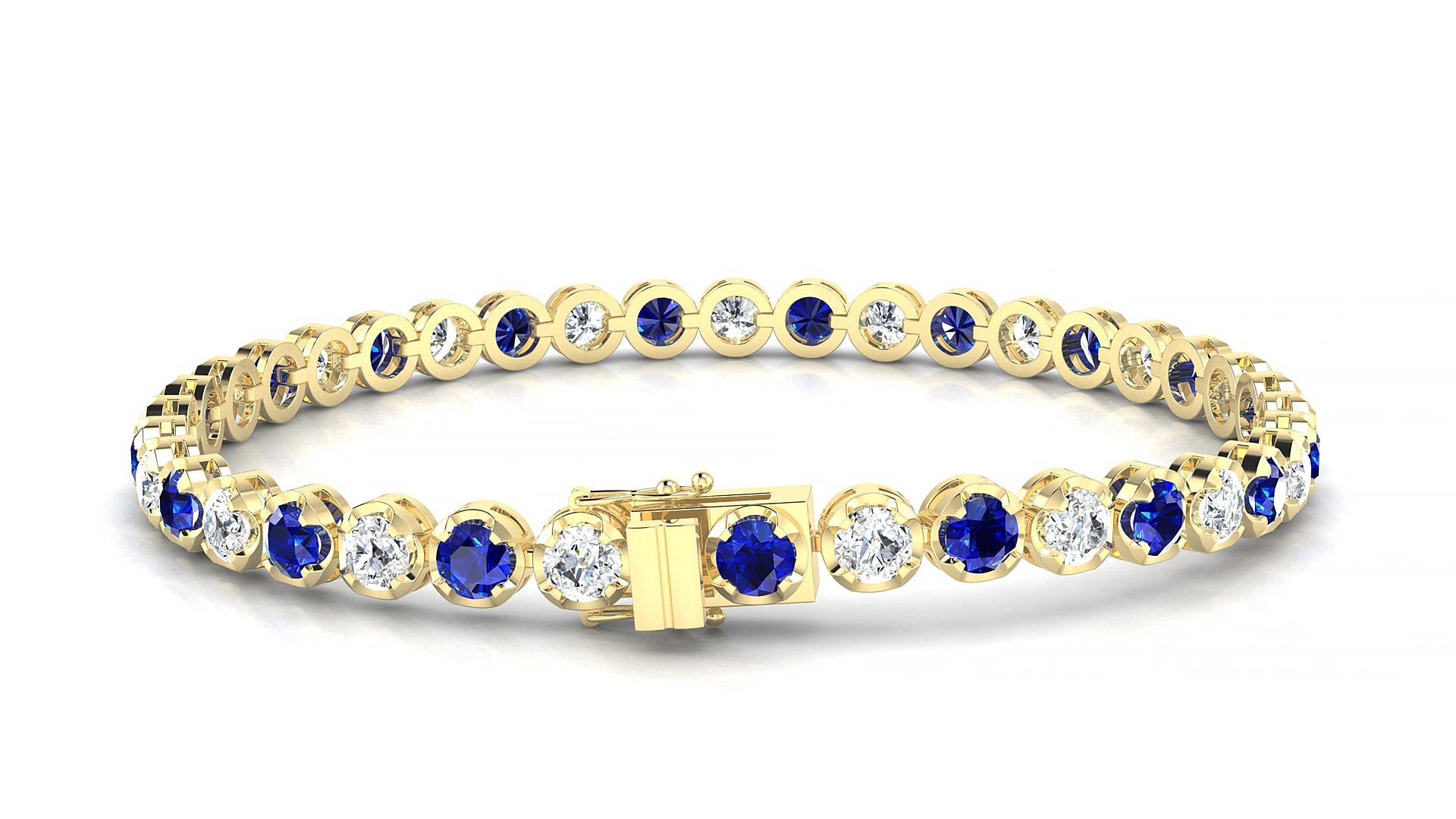 Bengal 1-1 | 18k Yellow Gold 3.4 mm Round Natural Sapphire & Diamond 15 cm Tennis Bracelet