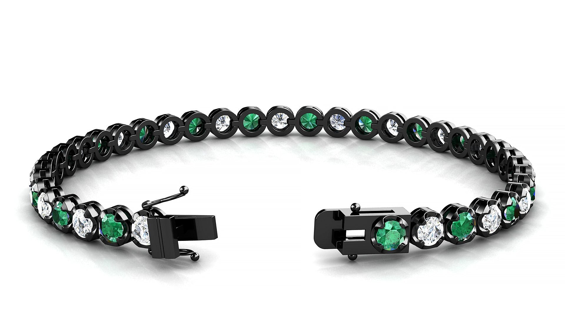 Bengal 1-1 | 18k Black Gold 3.4 mm Round Natural Emerald & Diamond Tennis Bracelet
