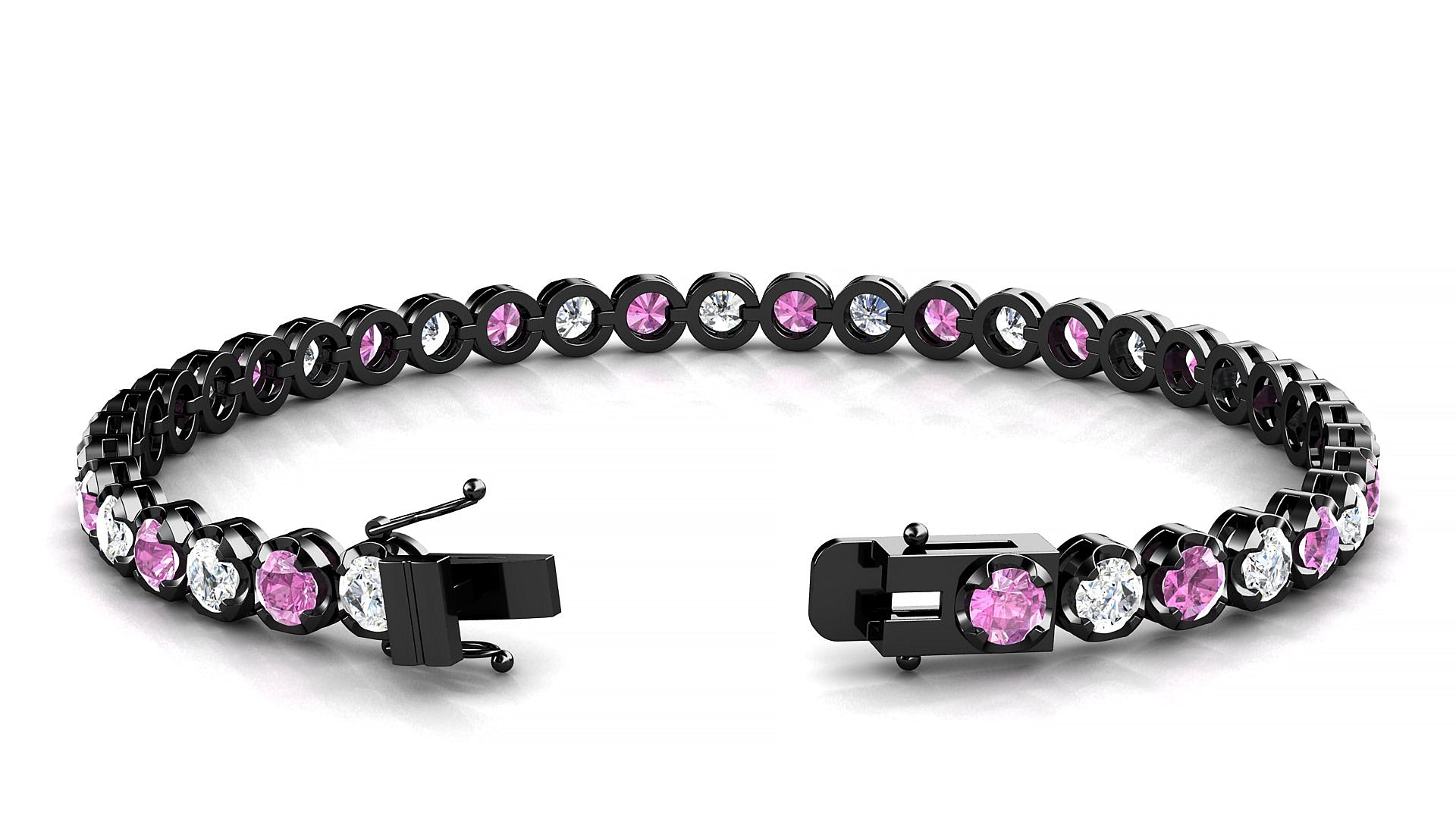Bengal 1-1 | 18k Black Gold 3.4 mm Round Natural Pink Sapphire & Diamond Tennis Bracelet