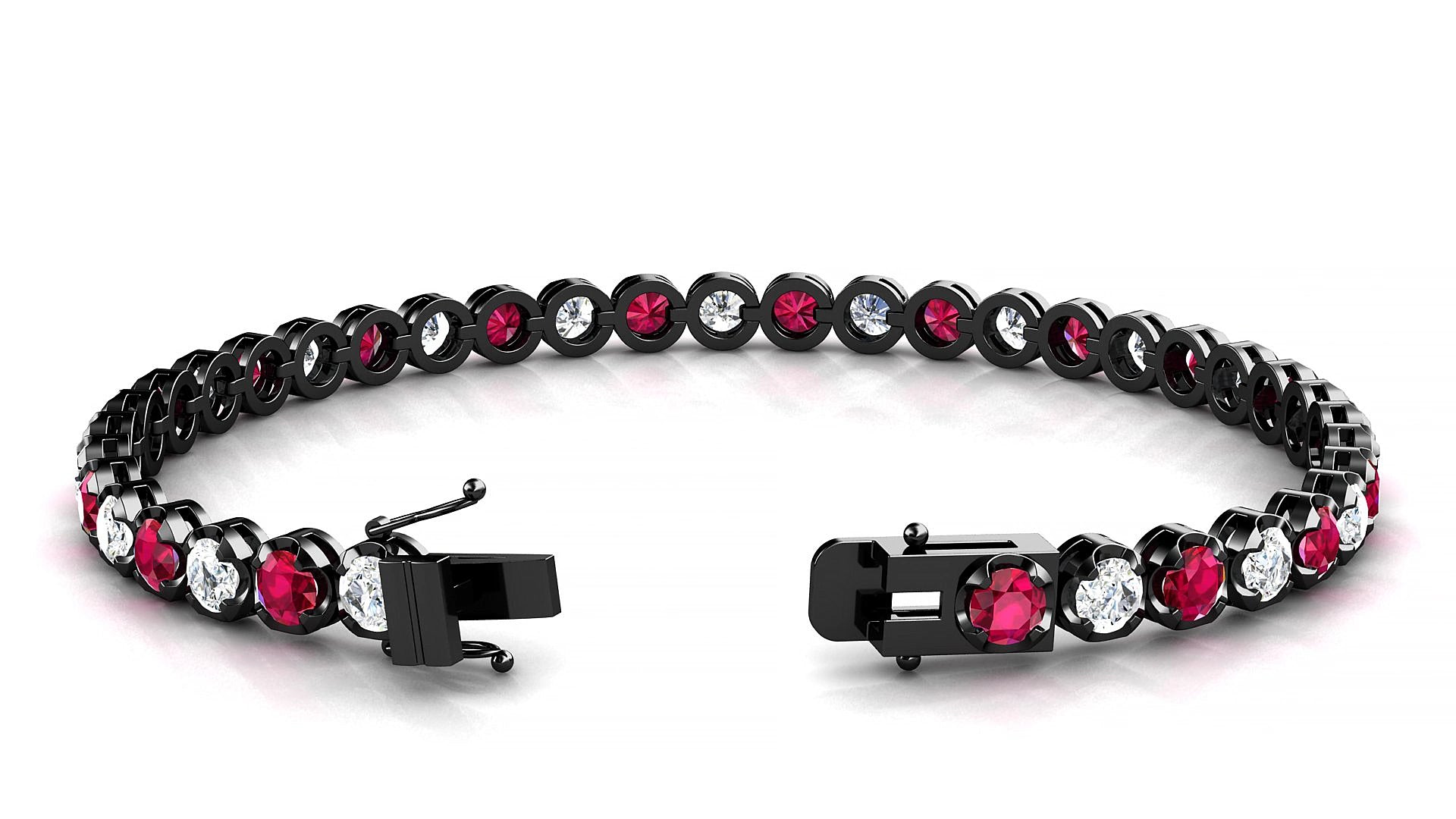 Bengal 1-1 | 18k Black Gold 3.4 mm Round Natural Ruby & Diamond 20 cm Tennis Bracelet