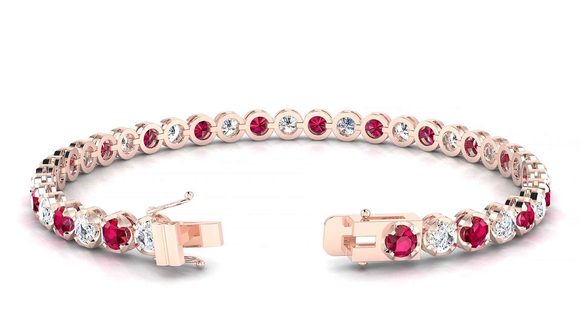 Bengal 1-1 | 18k Rose Gold 3.4 mm Round Natural Ruby & Diamond 18 cm Tennis Bracelet
